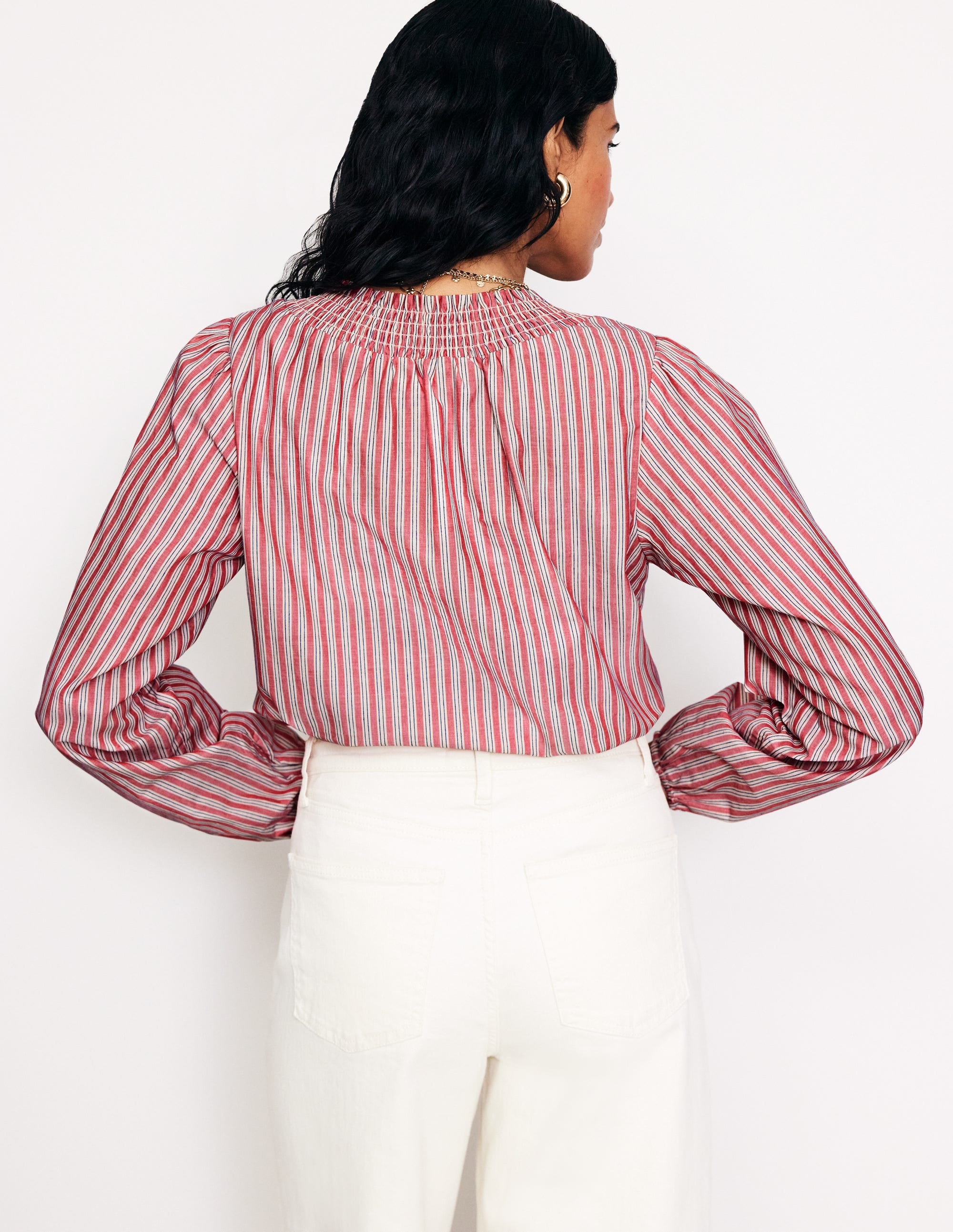Mae Cotton Smocked Blouse-Red Stripe - Image 3