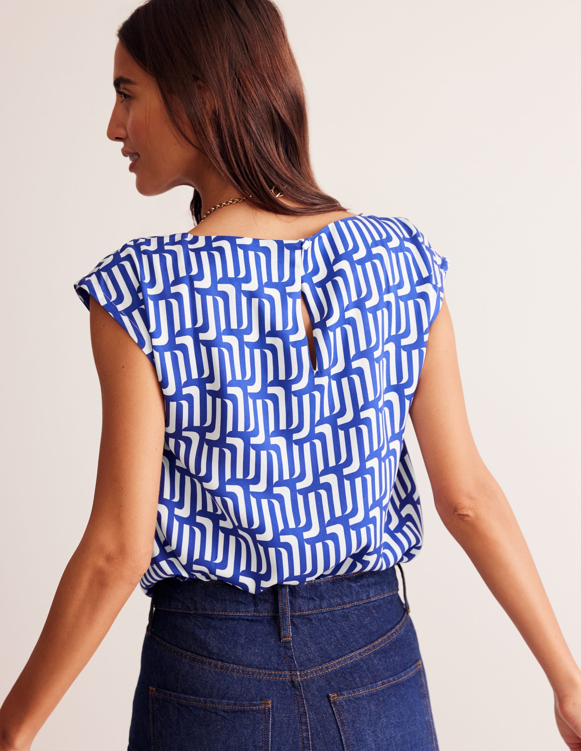 Modern Shell Top-Sapphire Blue, Falling Geo - Image 3