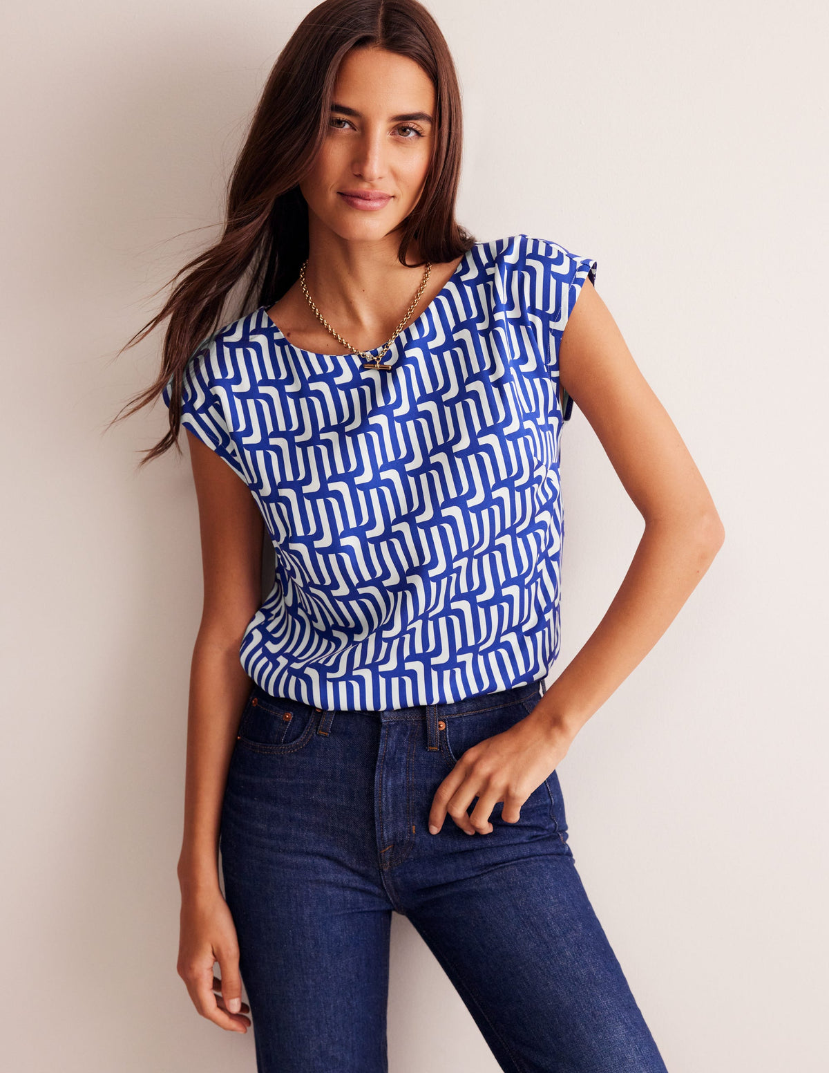 Modern Shell Top-Sapphire Blue, Falling Geo - Image 4