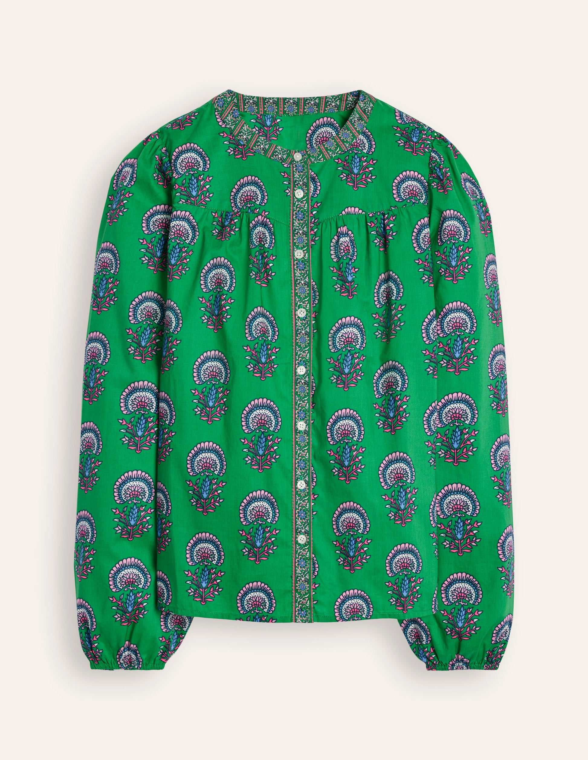 Savannah Cotton Blouse-Rich Emerald, Passion Bud-5