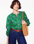 Savannah Cotton Blouse-Rich Emerald, Passion Bud