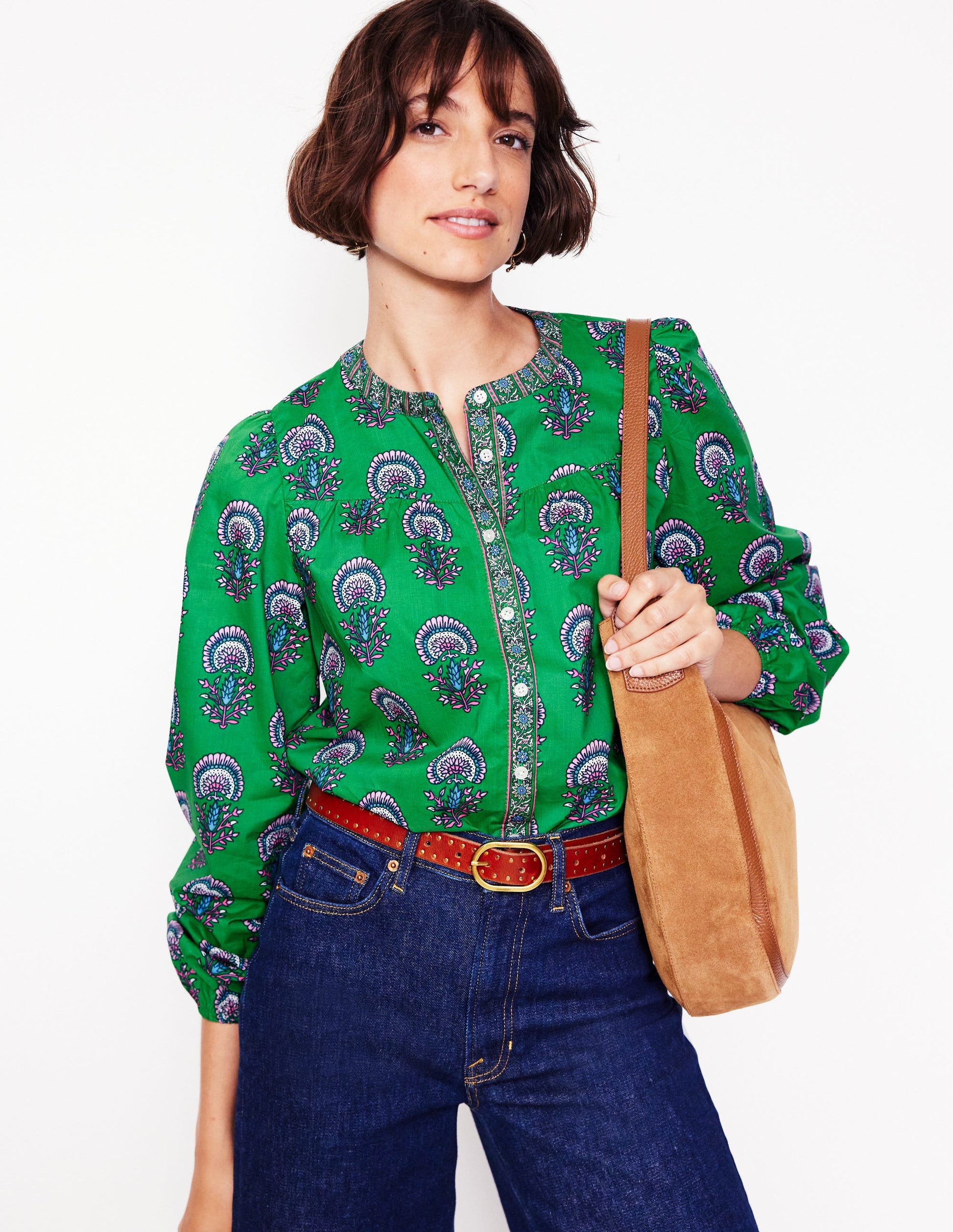 Savannah Cotton Blouse-Rich Emerald, Passion Bud-1