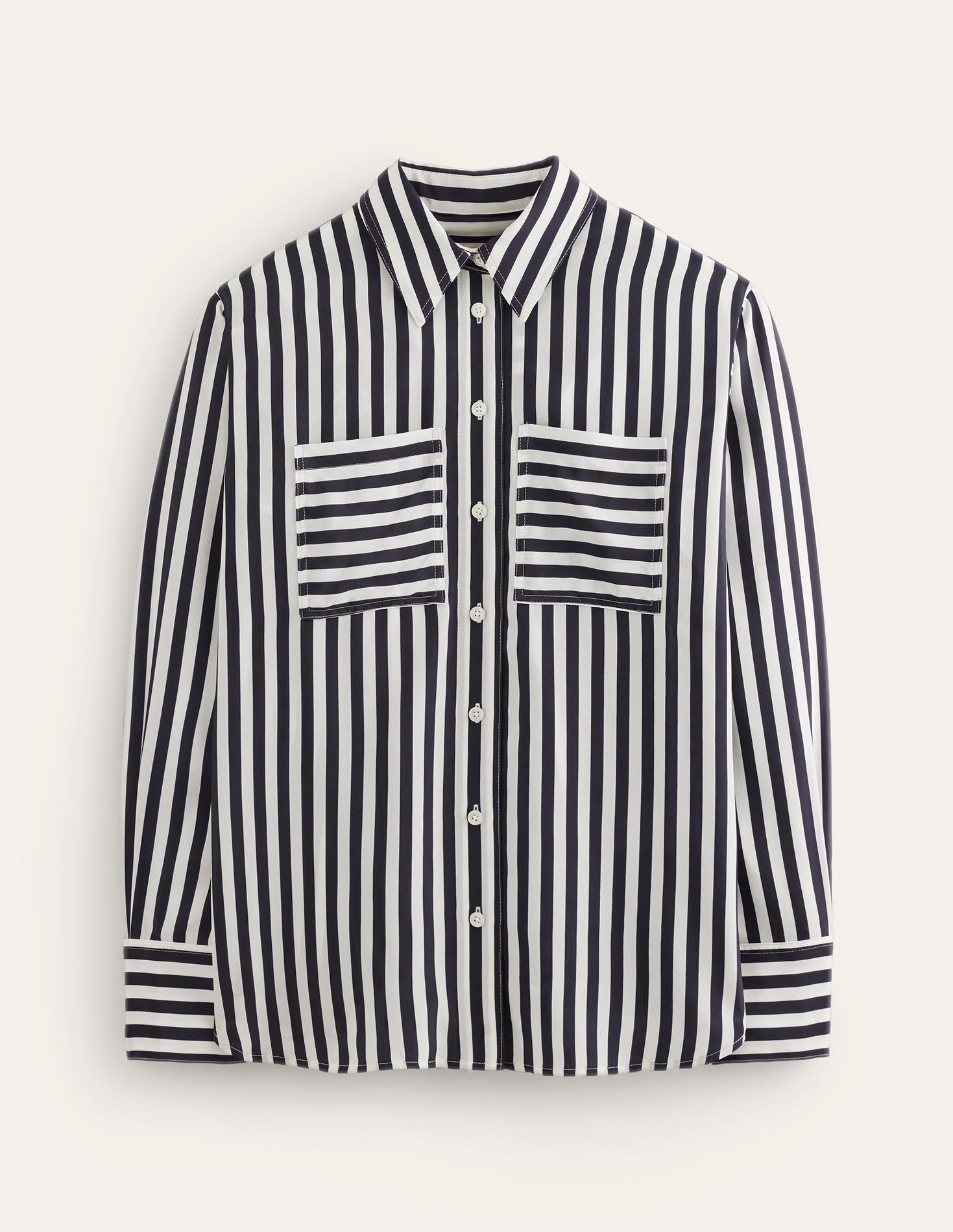 Connie Relaxed Silk Shirt-Navy Stripe - Image 9