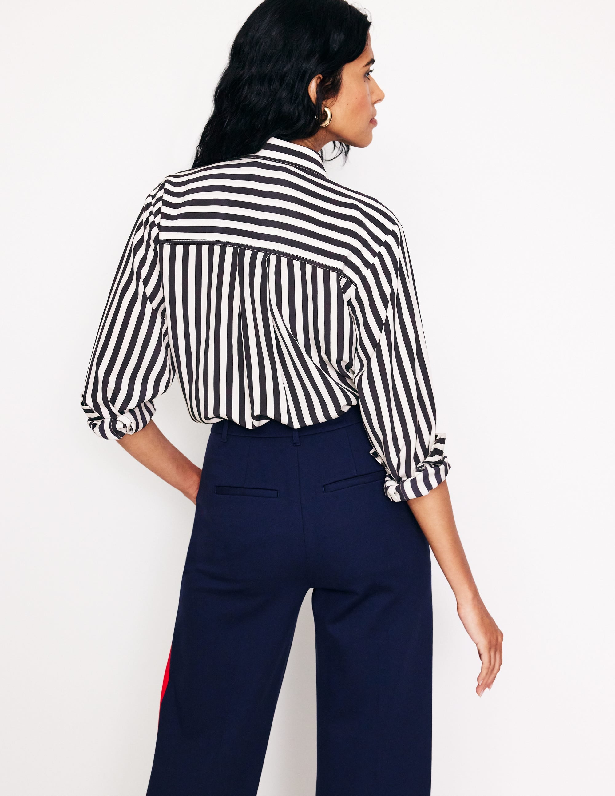 Connie Relaxed Silk Shirt-Navy Stripe - Image 3