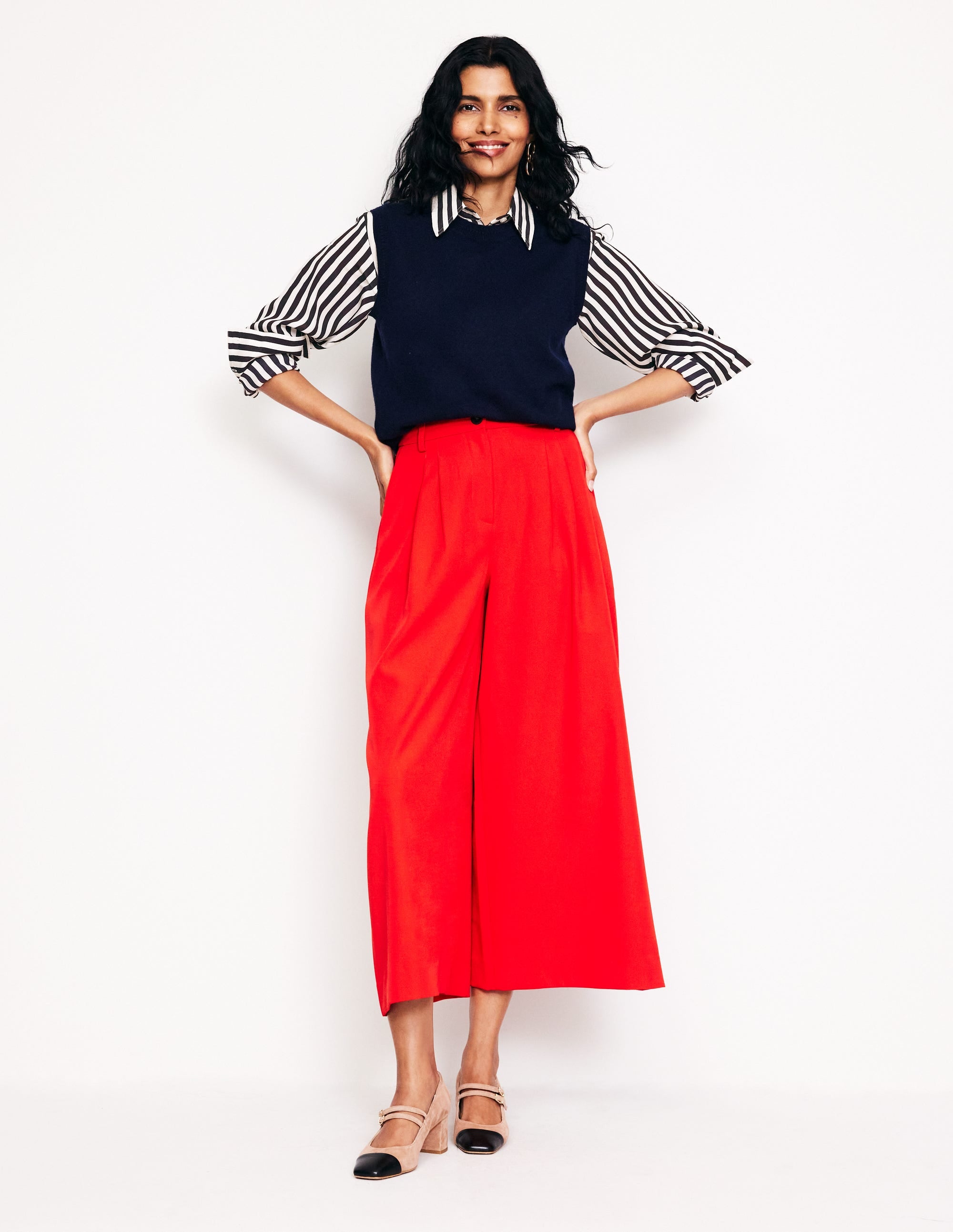 Connie Relaxed Silk Shirt-Navy Stripe - Image 6