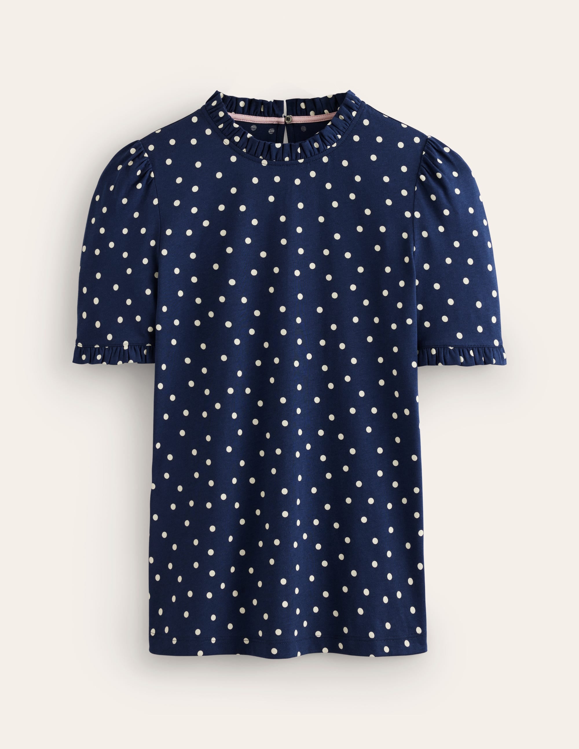 Supersoft Frill Detail T-shirt-Navy, Sparse Spot - Image 5
