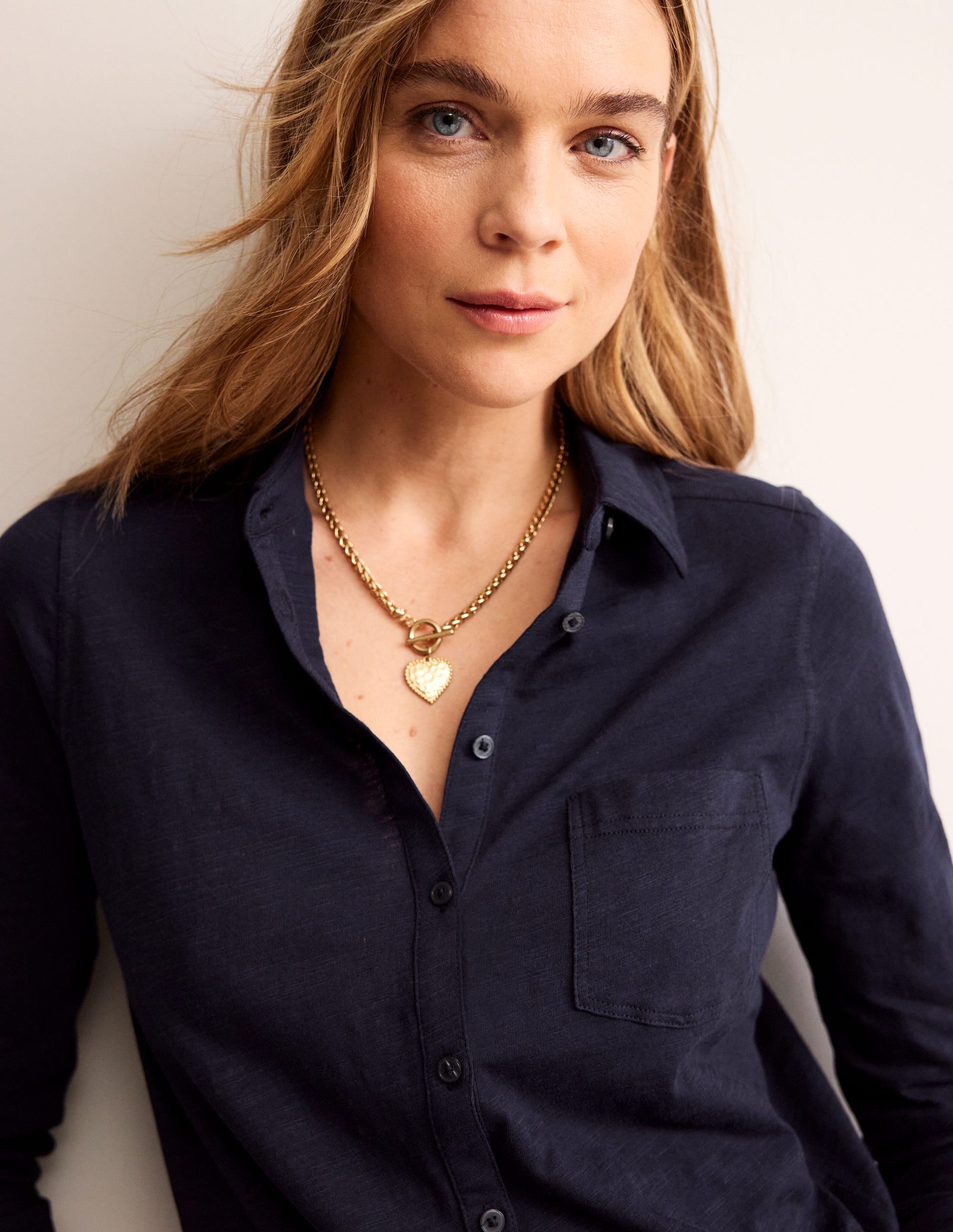 Amelia Jersey Shirt-Navy - Image 3
