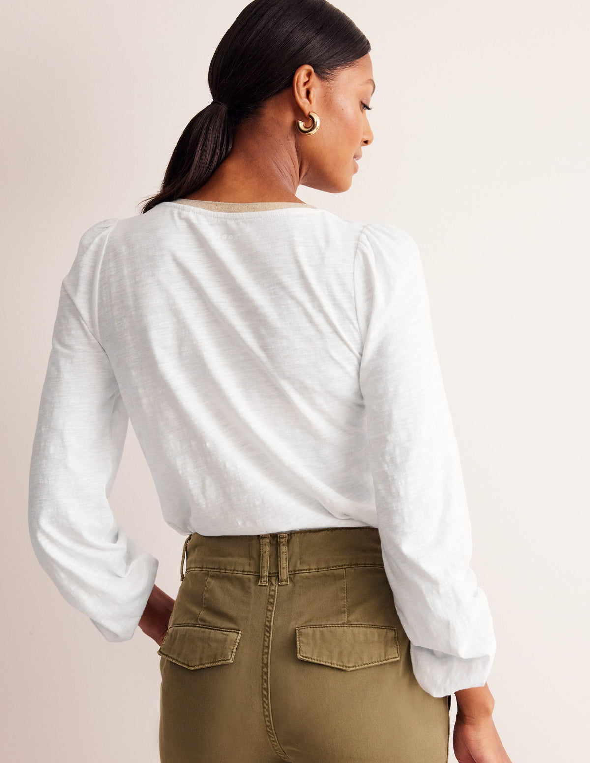 Metallic Trim Long Sleeve Top-White - Image 3