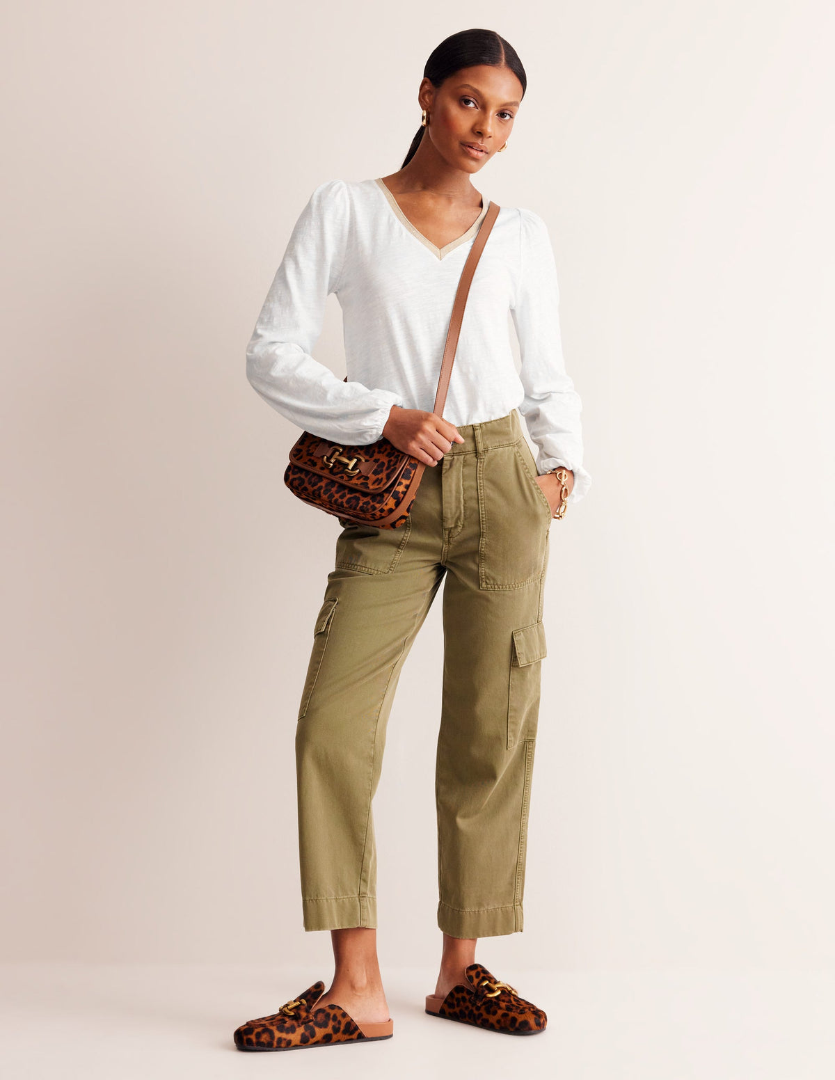 Metallic Trim Long Sleeve Top-White - Image 4