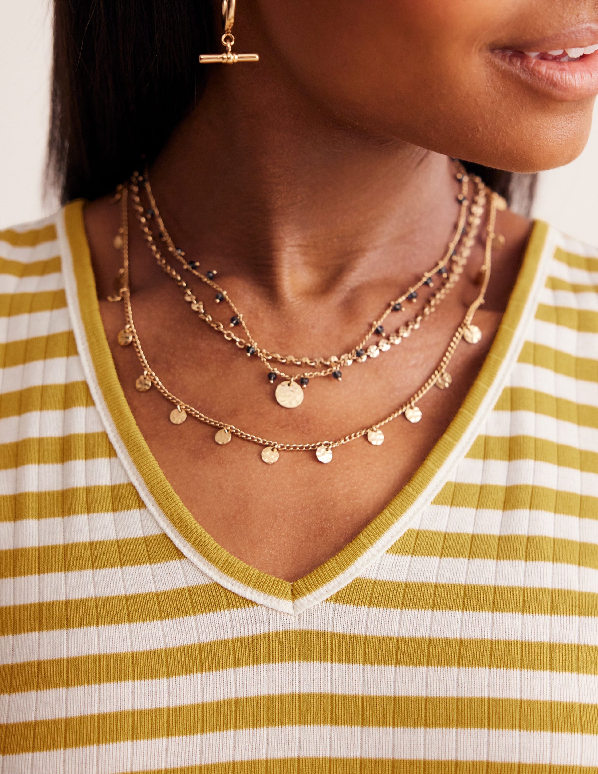 Anna Rib V-Neck T-Shirt-Yellow, Ivory Stripe-2