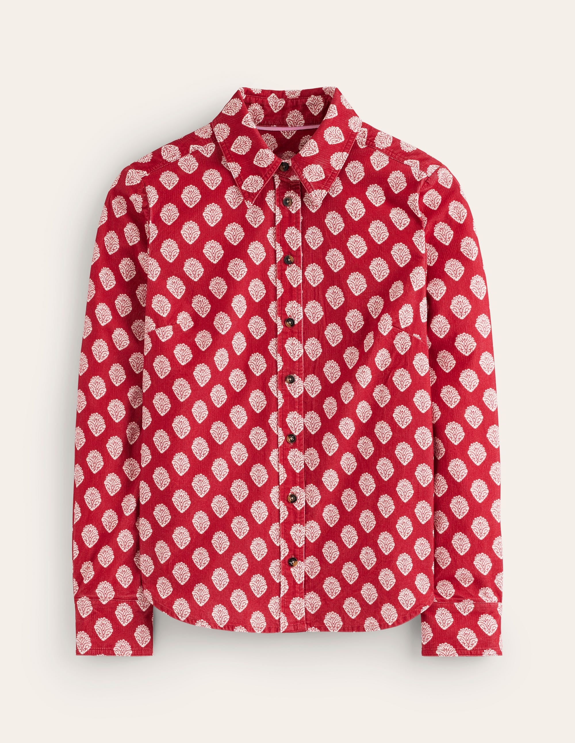 Sienna Cord Shirt-Rythmic Red, Ornate Stamp - Image 5