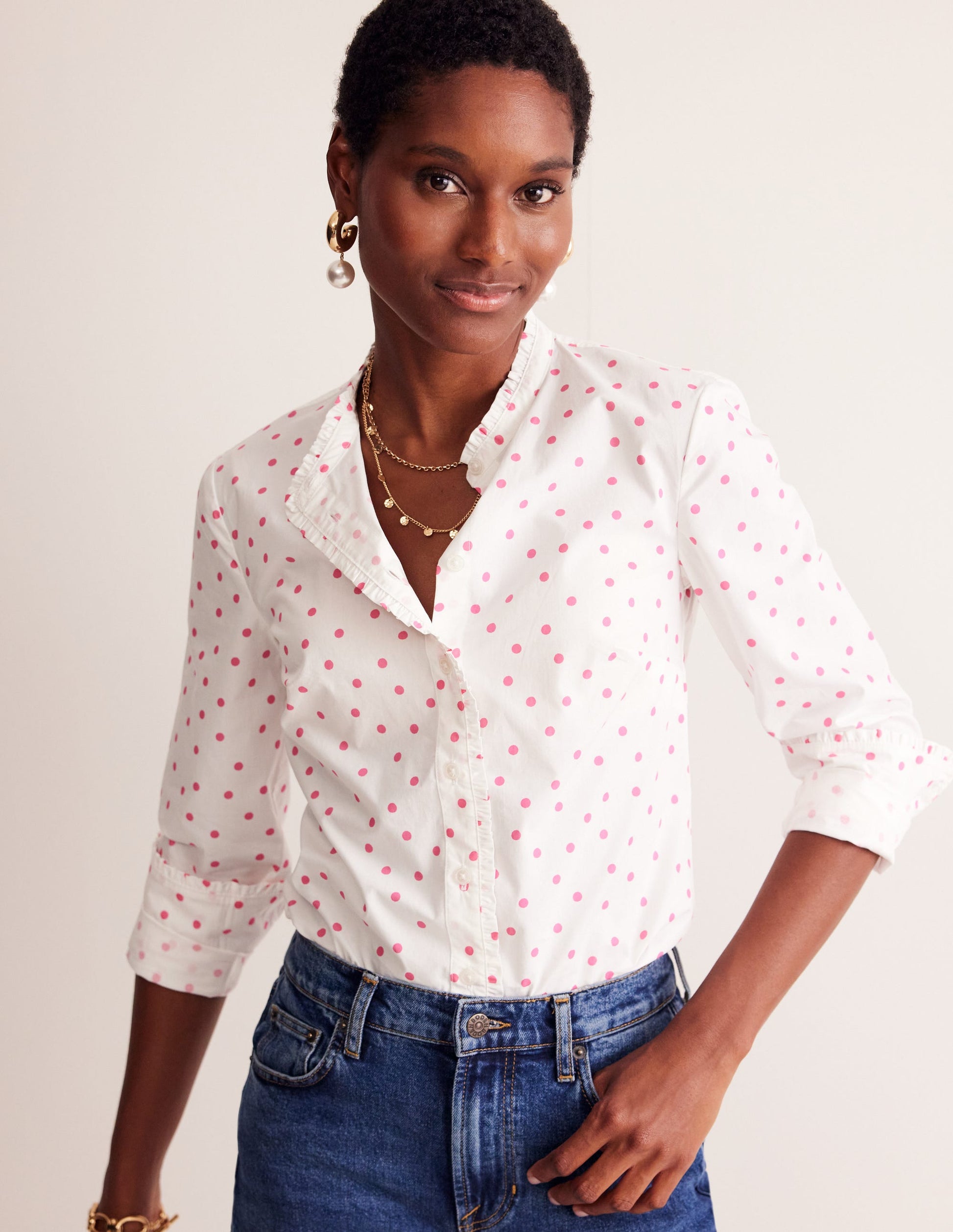 Phoebe Shirt-Ivory, Party Pink Spot-4
