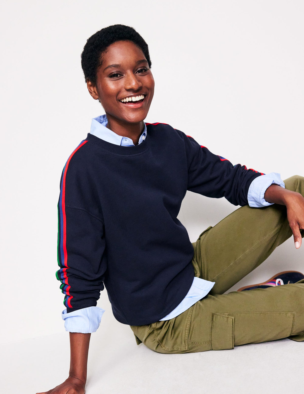Emi Relaxed Sweatshirt-Navy, Red Stripe-1