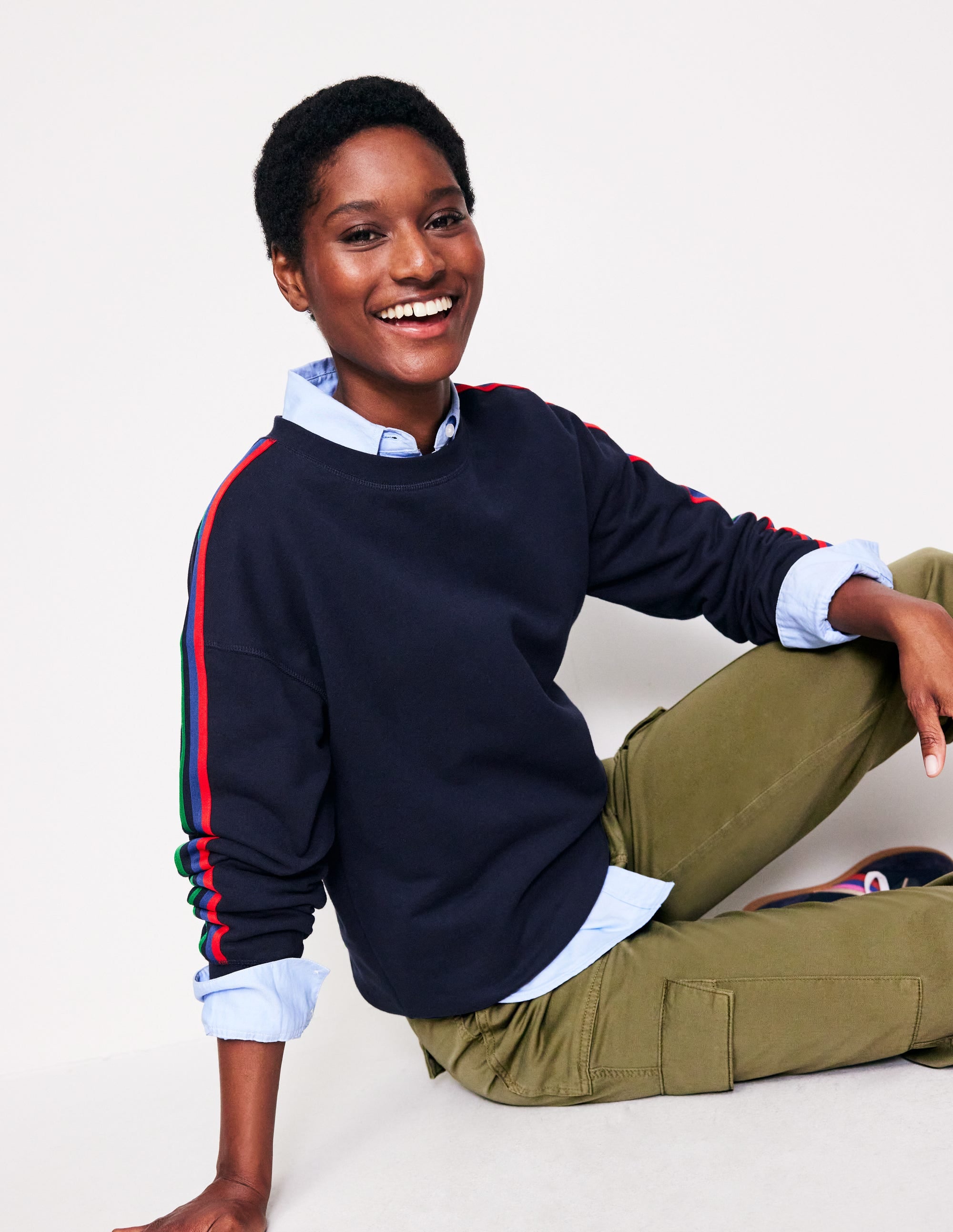 Emi Relaxed Sweatshirt-Navy, Red Stripe - Image 1