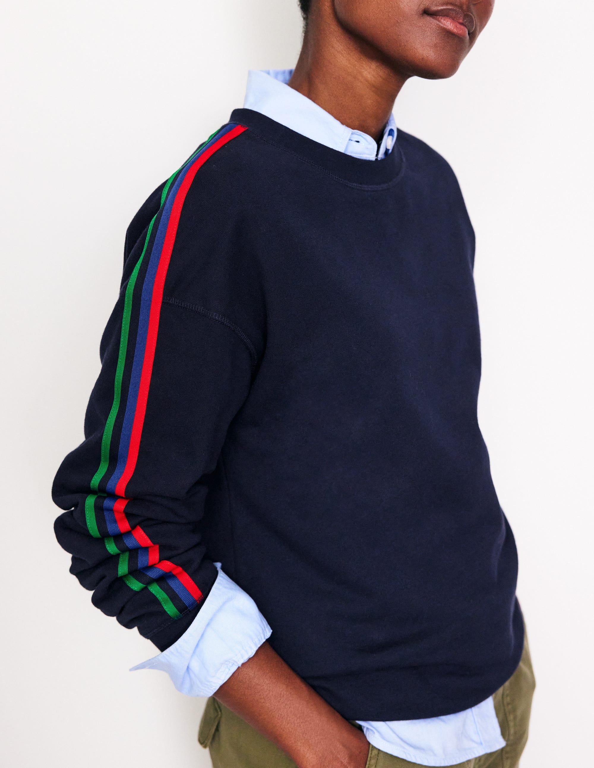 Emi Relaxed Sweatshirt-Navy, Red Stripe - Image 2