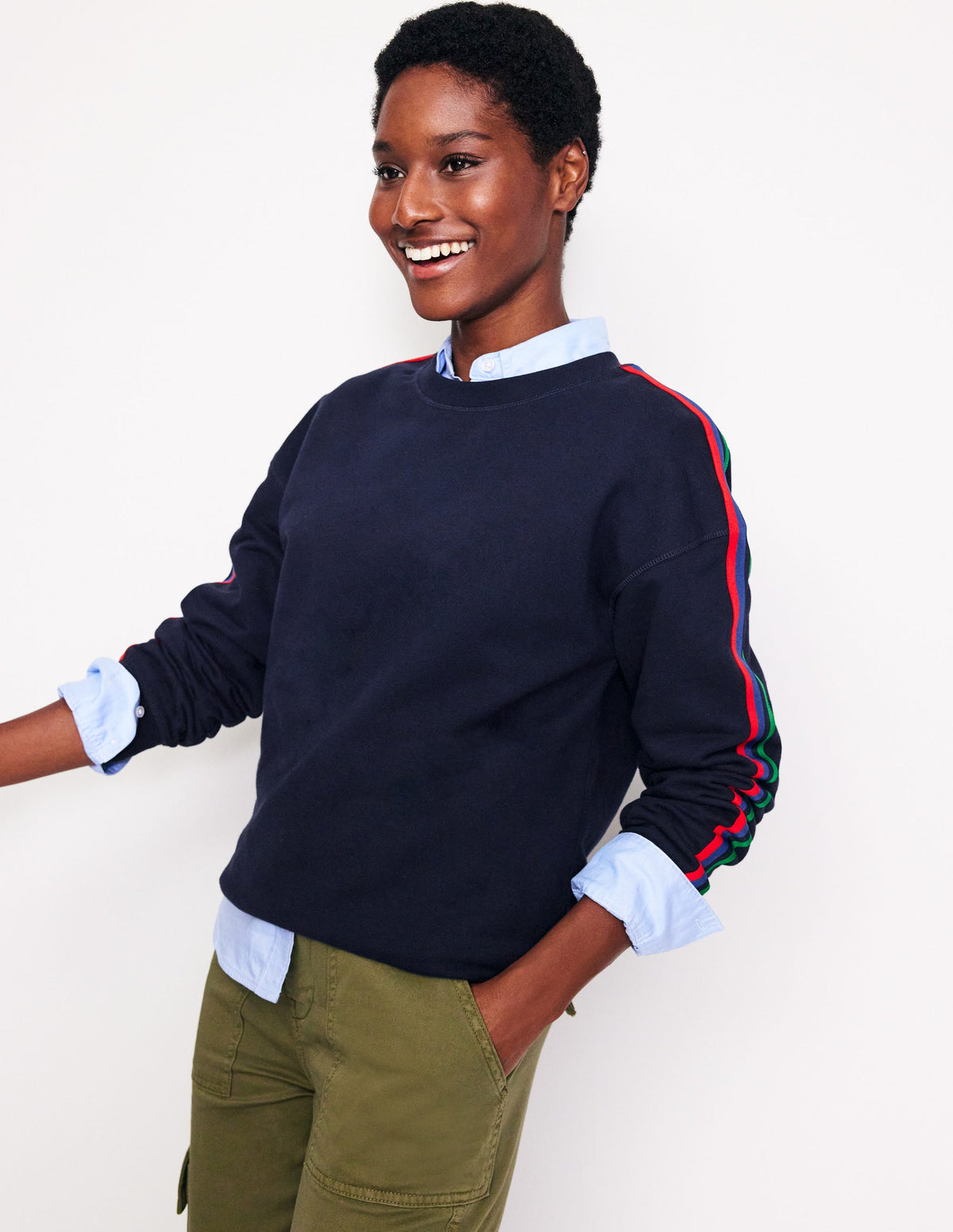 Emi Relaxed Sweatshirt-Navy, Red Stripe - Image 4