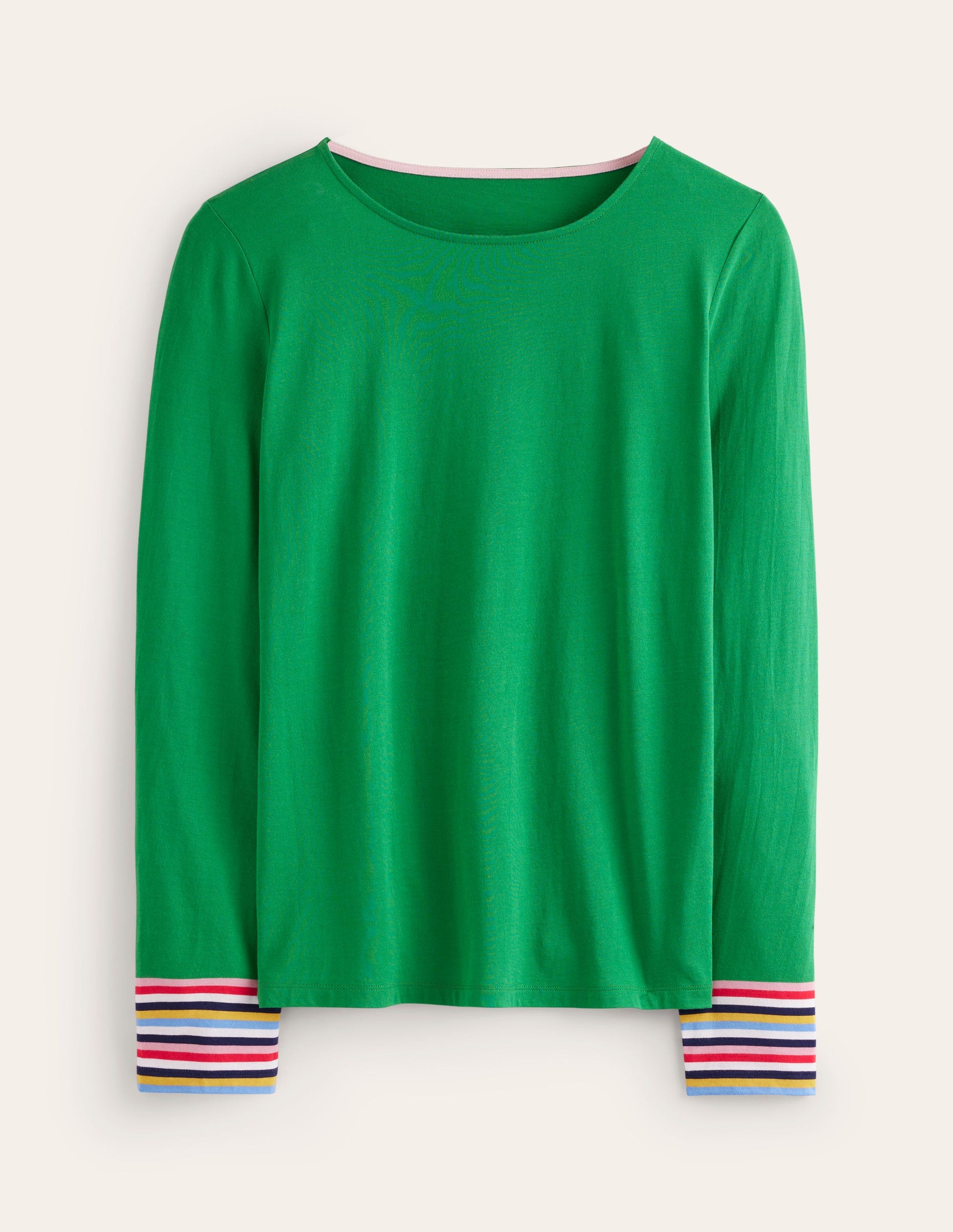 Supersoft Crew Neck Top-Green Multi Cuff Stripe-5