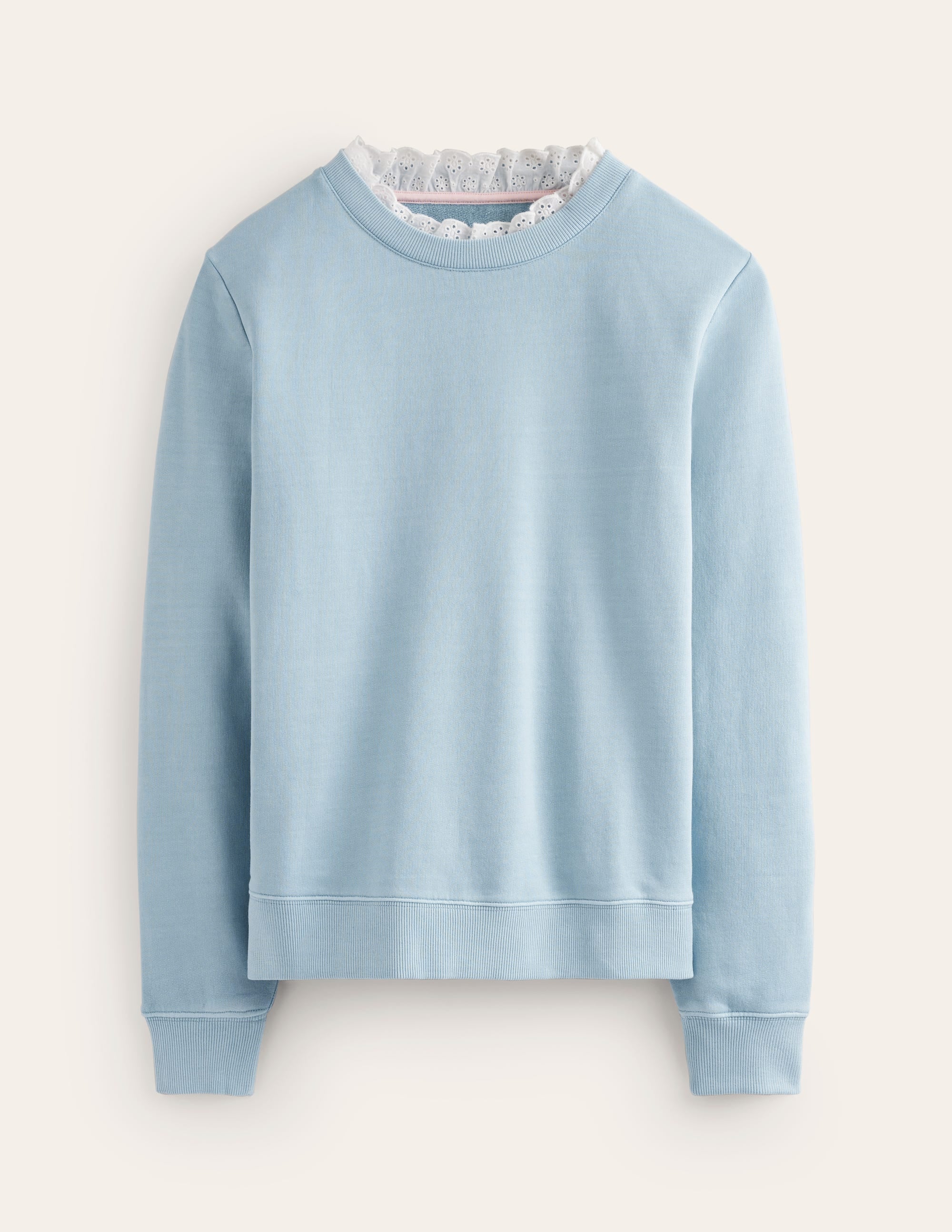 Broderie Trim Sweatshirt-Sky Blue - Image 5