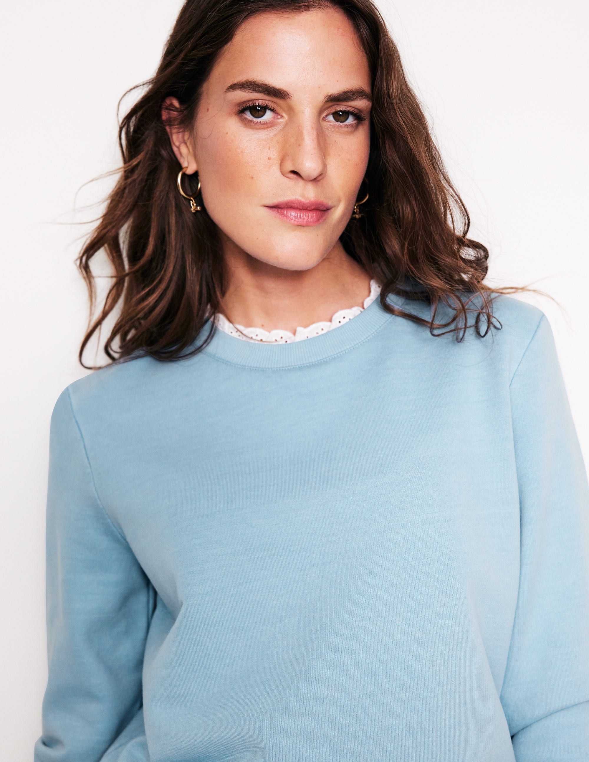 Broderie Trim Sweatshirt-Sky Blue - Image 1