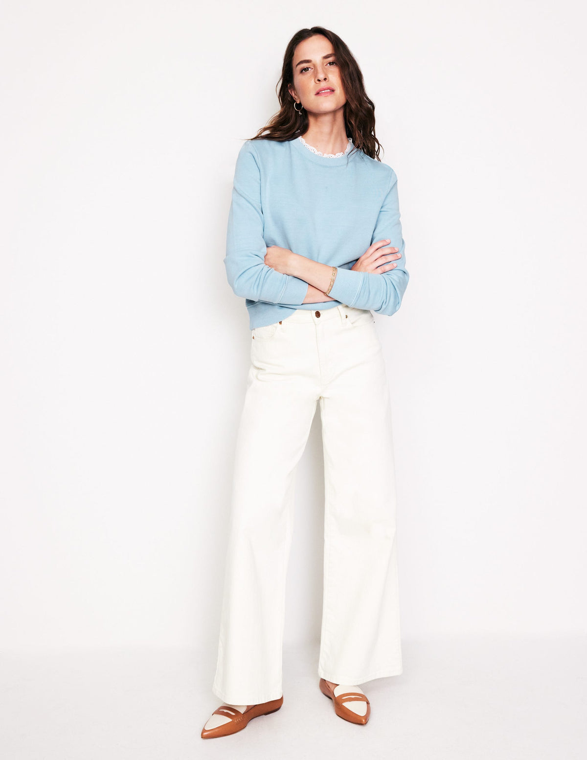Broderie Trim Sweatshirt-Sky Blue - Image 4
