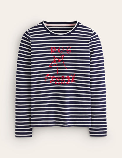 Embroidered Regular T-Shirt-Navy, Ivory Dog Person-5