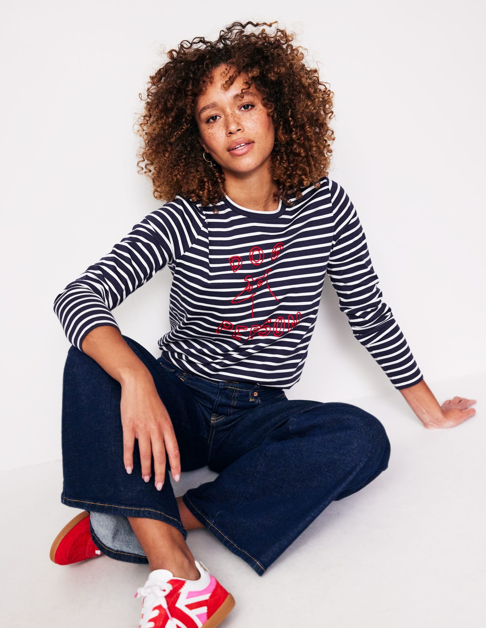 Embroidered Regular T-Shirt-Navy, Ivory Dog Person-1