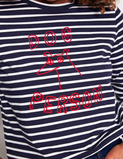 Embroidered Regular T-Shirt-Navy, Ivory Dog Person-2