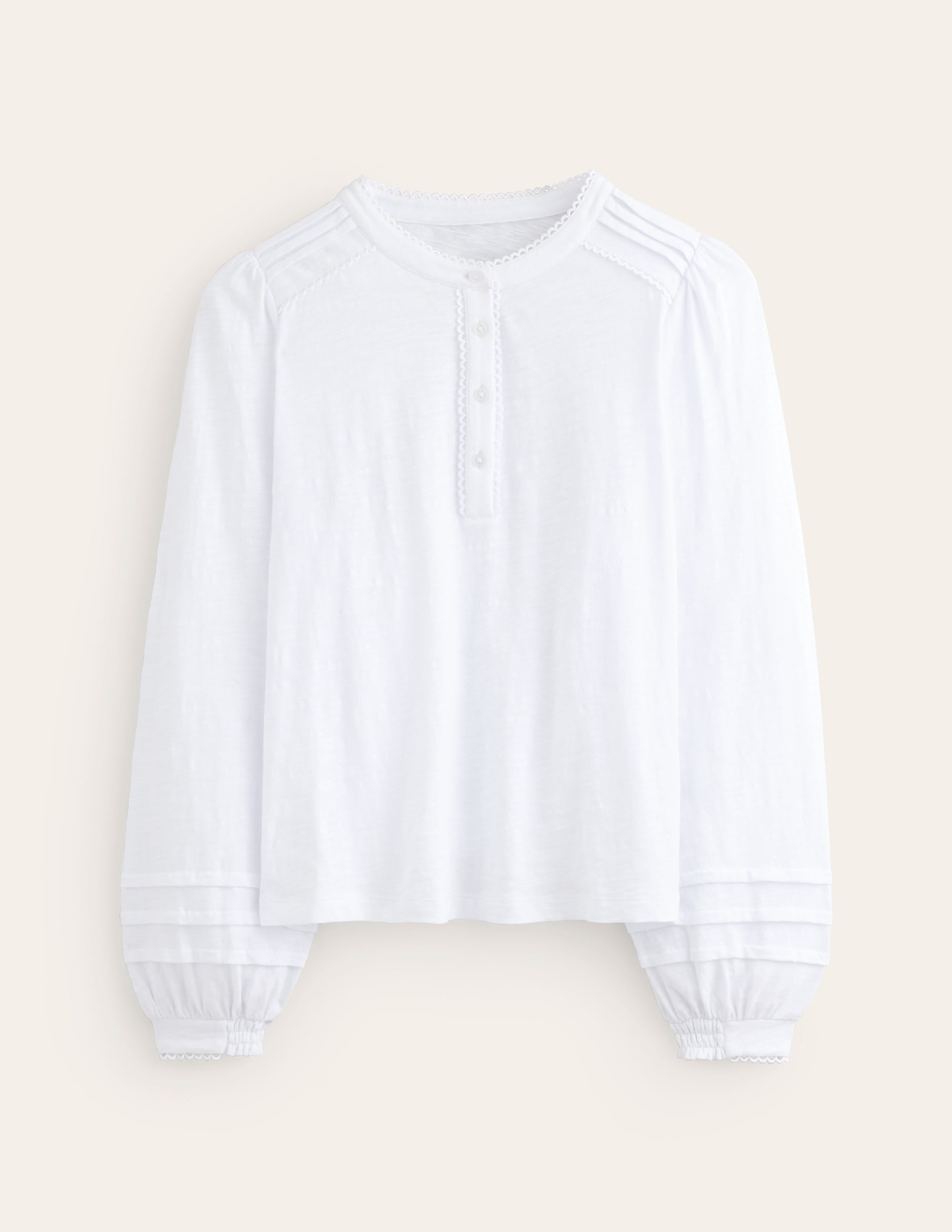 Henrietta Pintuck Henley Top-White - Image 5