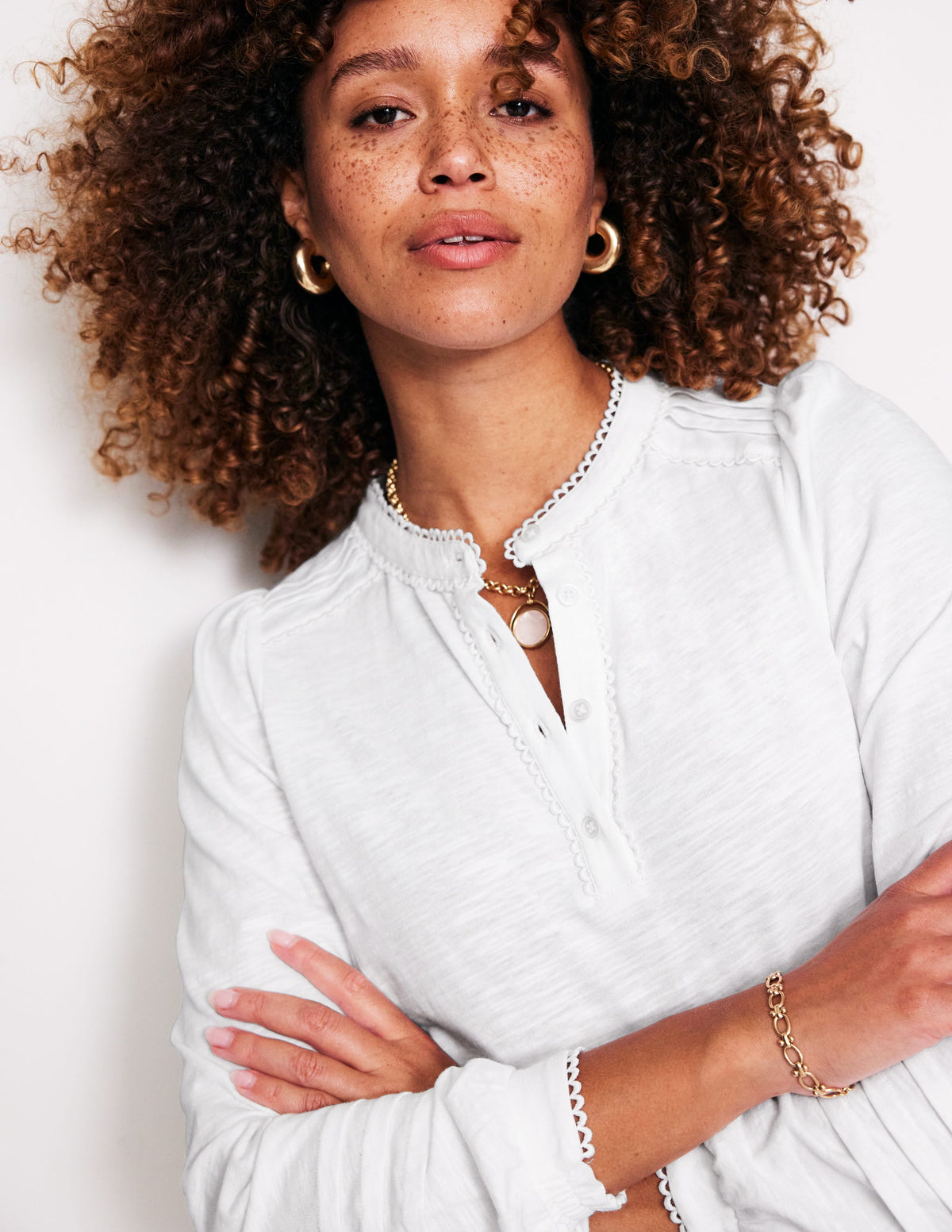 Henrietta Pintuck Henley Top-White - Image 2