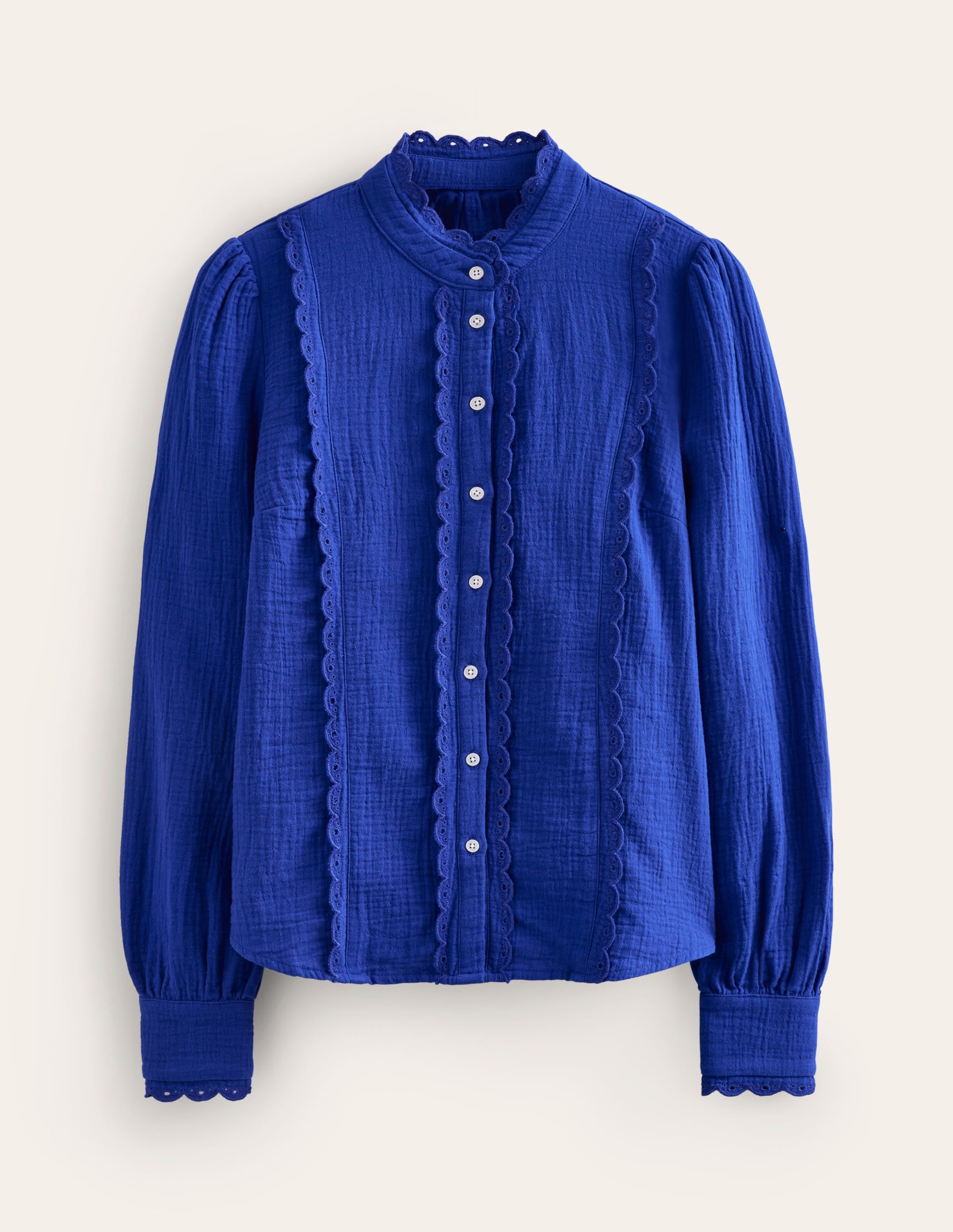 Double Cloth Scallop Blouse-Bright Blue - Image 5