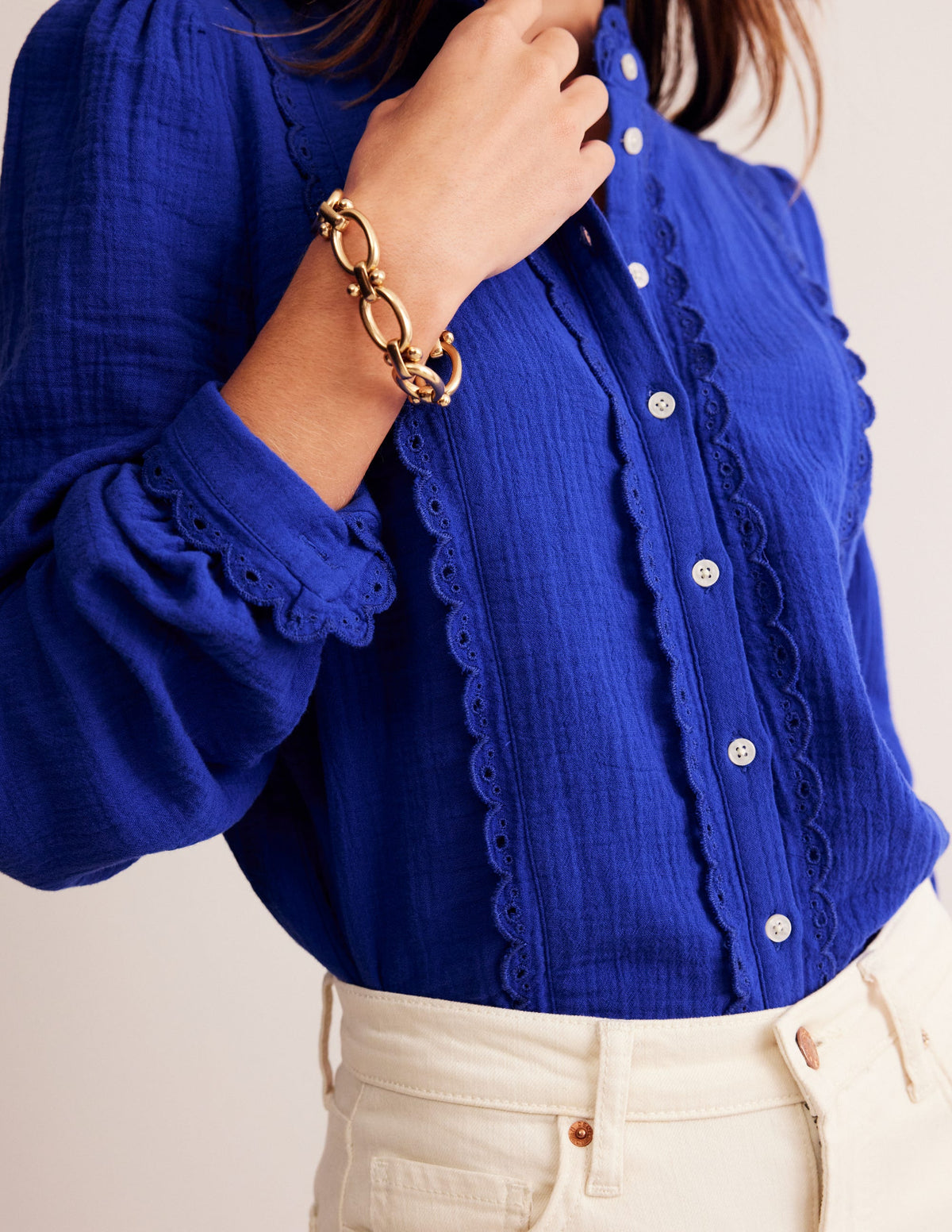 Double Cloth Scallop Blouse-Bright Blue-2