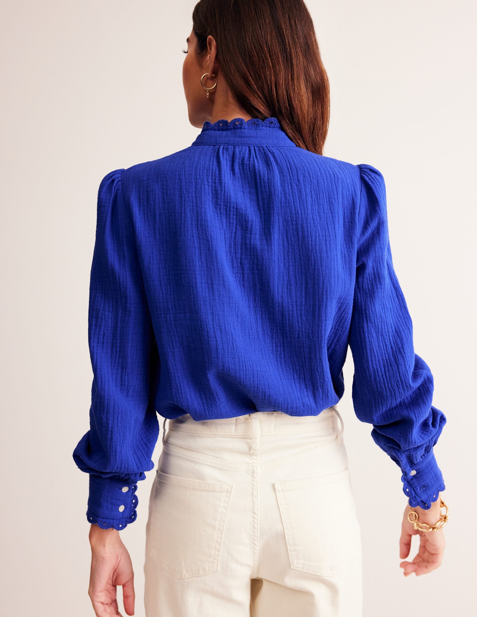 Double Cloth Scallop Blouse-Bright Blue - Image 3