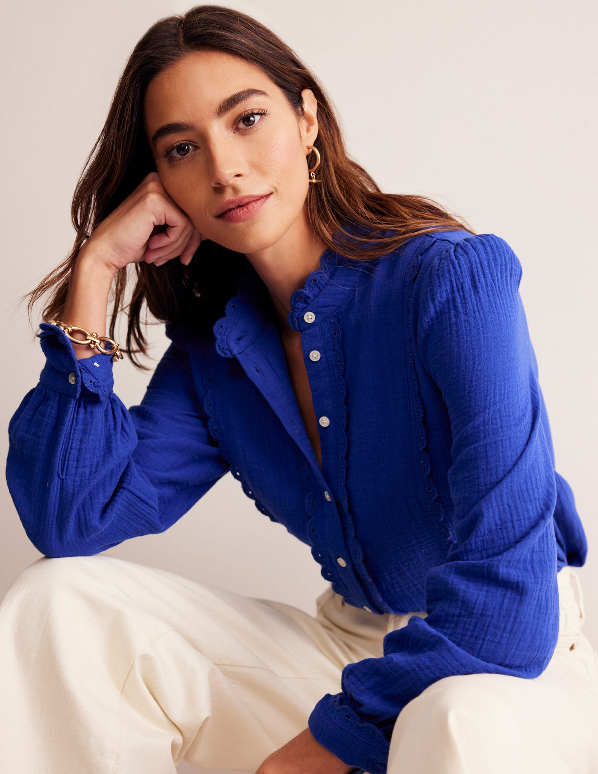 Double Cloth Scallop Blouse-Bright Blue - Image 4
