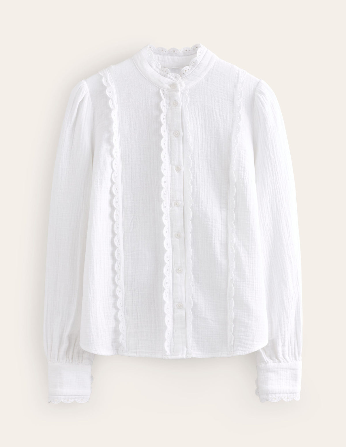 Double Cloth Scallop Blouse-White - Image 5