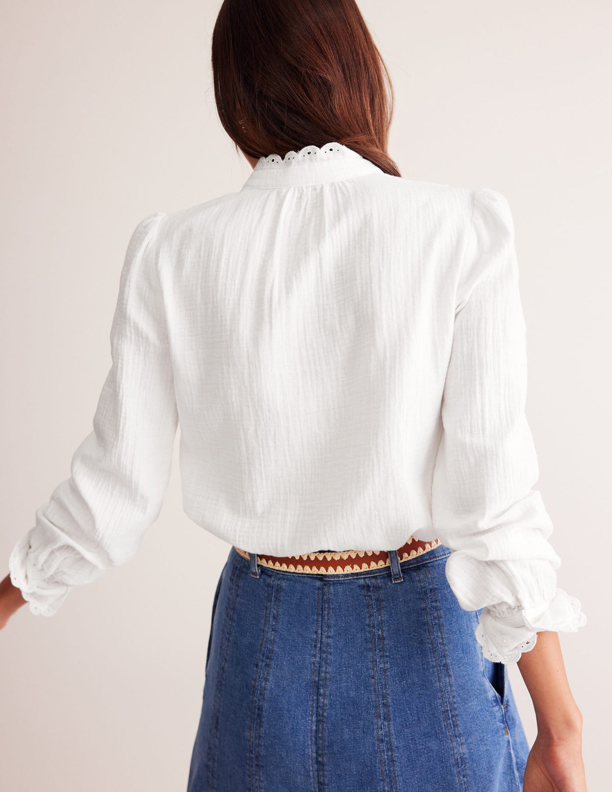 Double Cloth Scallop Blouse-White-3