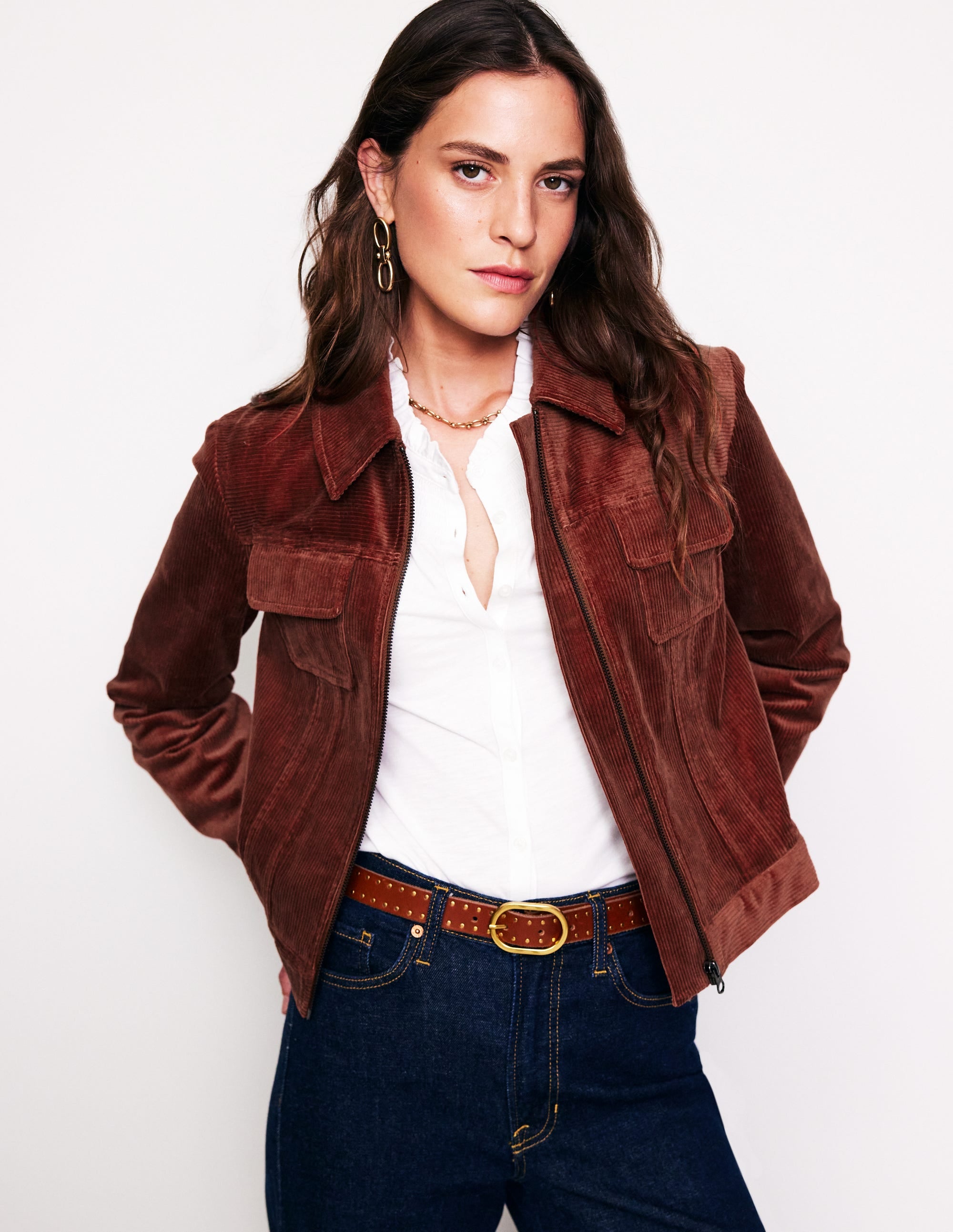 Cord Zip Through Jacket-Deep Rust - Image 1