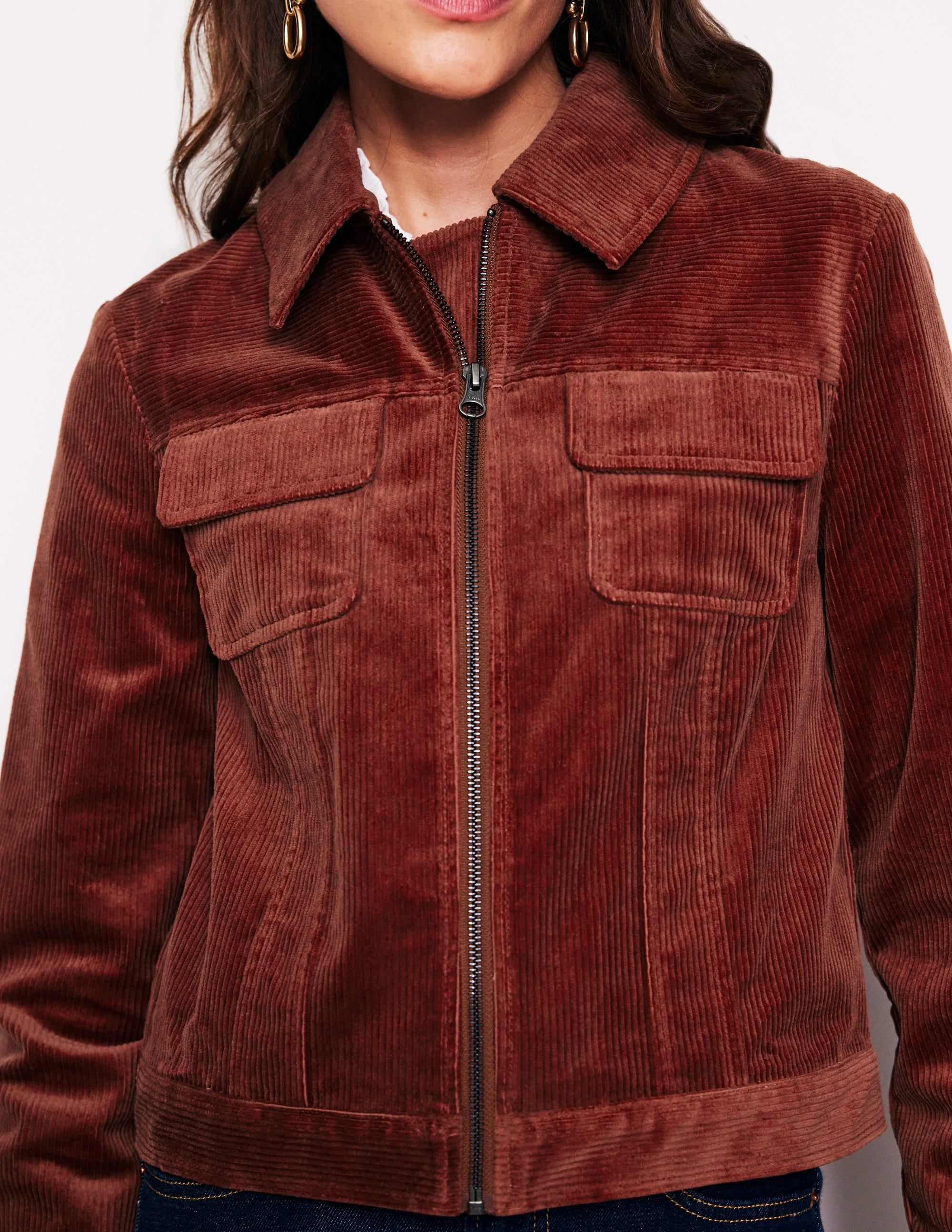Cord Zip Through Jacket-Deep Rust - Image 2