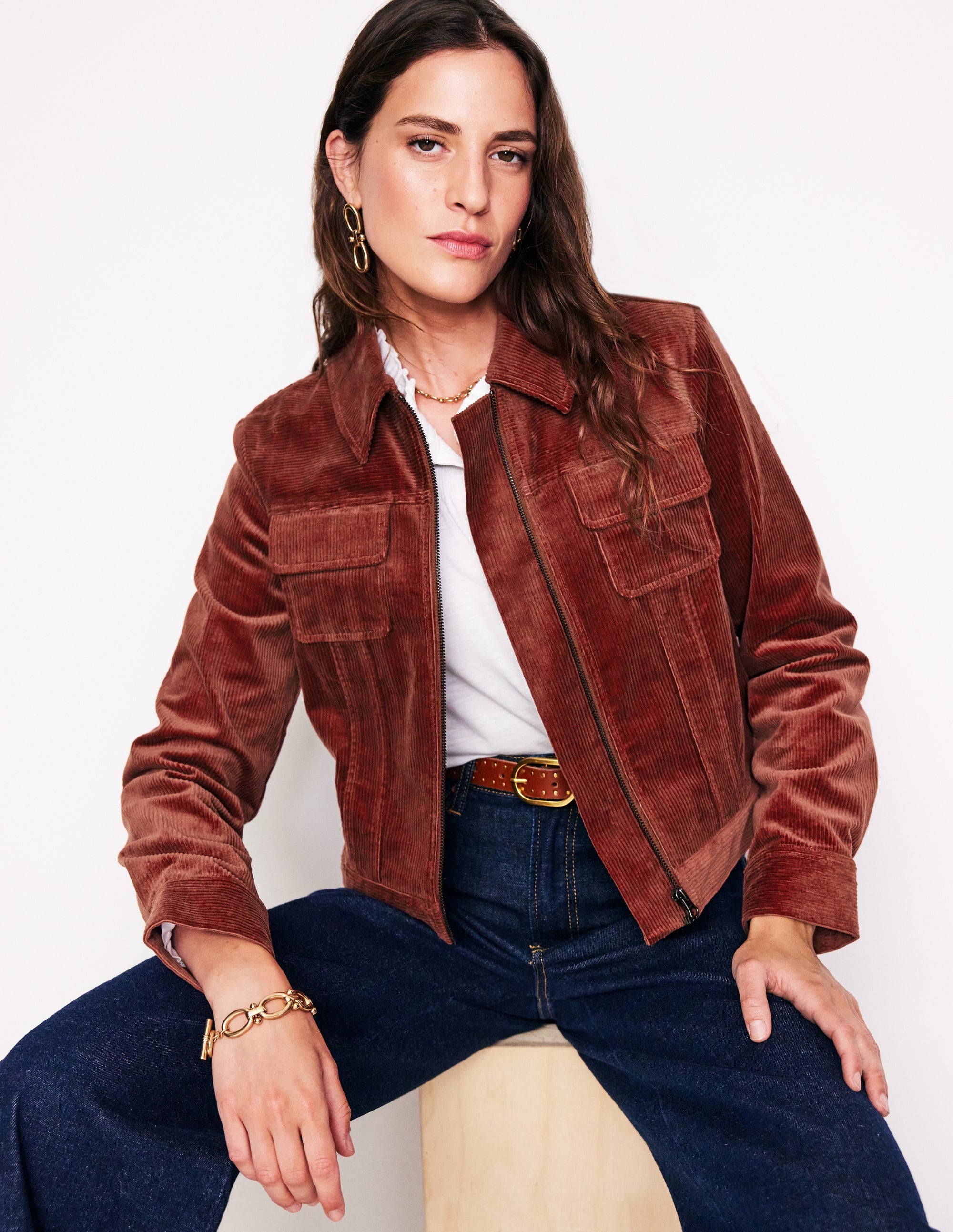 Cord Zip Through Jacket-Deep Rust - Image 4