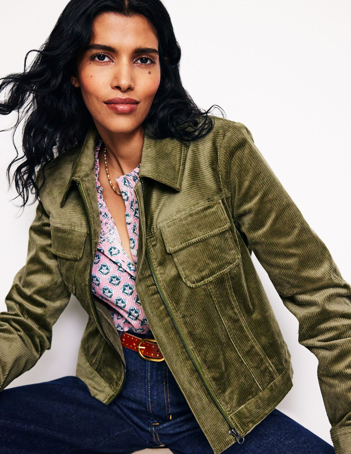 Cord Zip Through Jacket-Winter Moss - Image 1