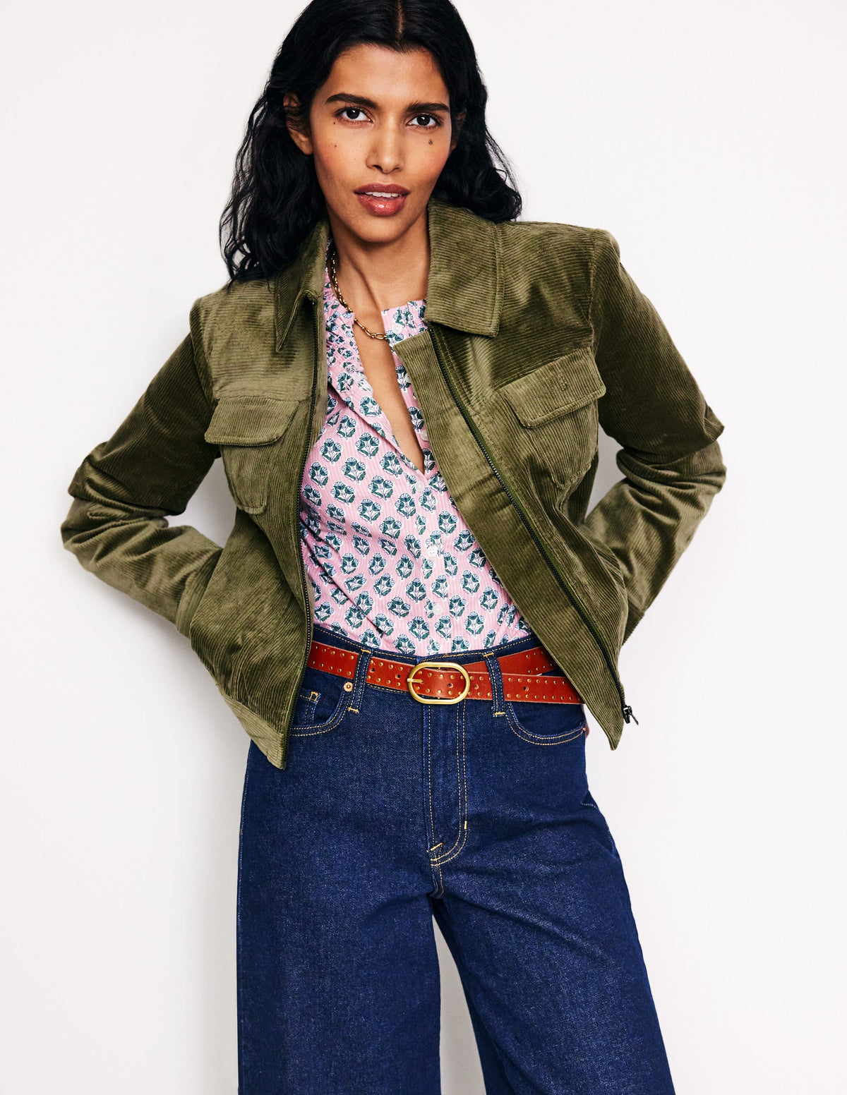 Cord Zip Through Jacket-Winter Moss-4