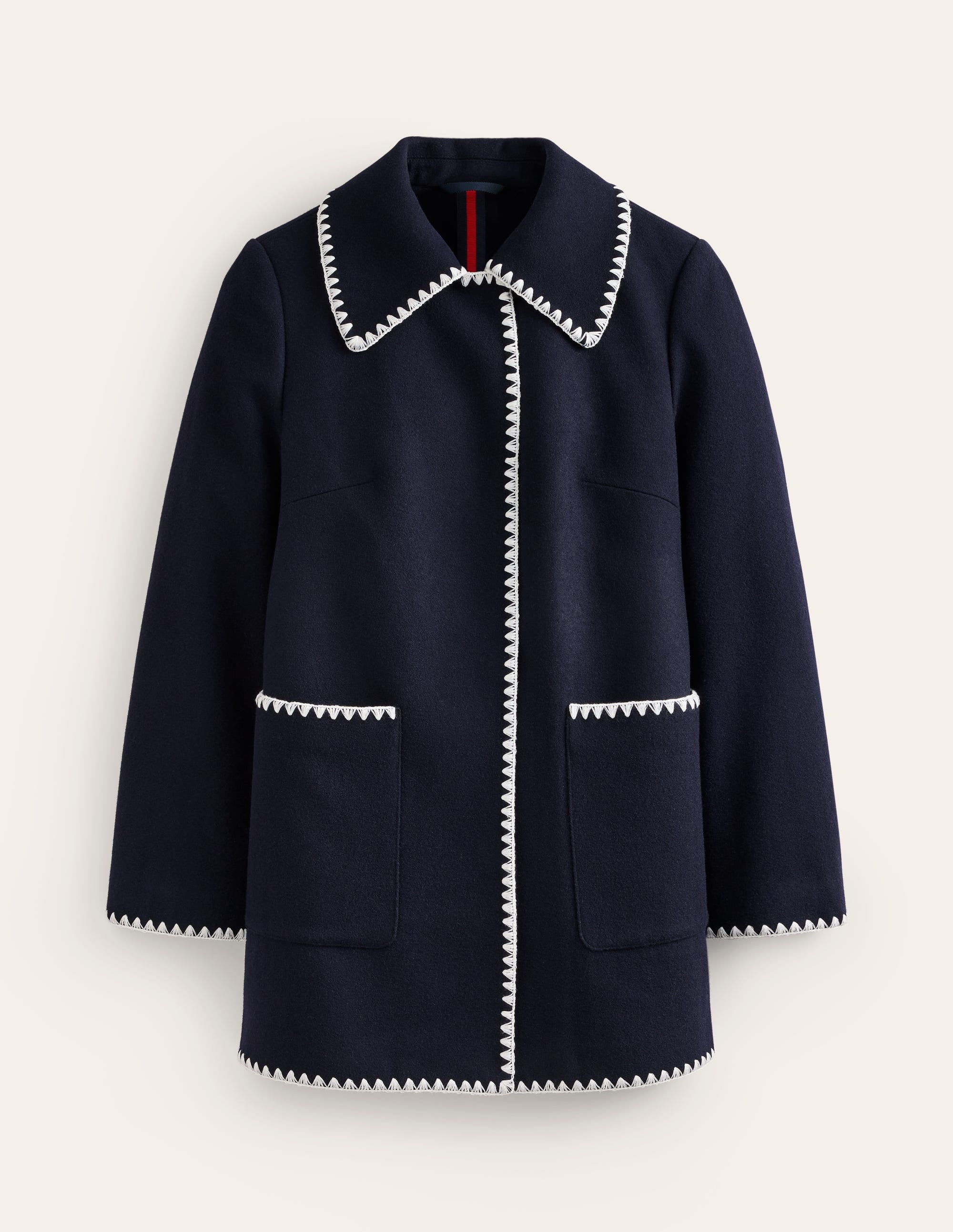 Blanket Stitch Car Coat-Navy - Image 5
