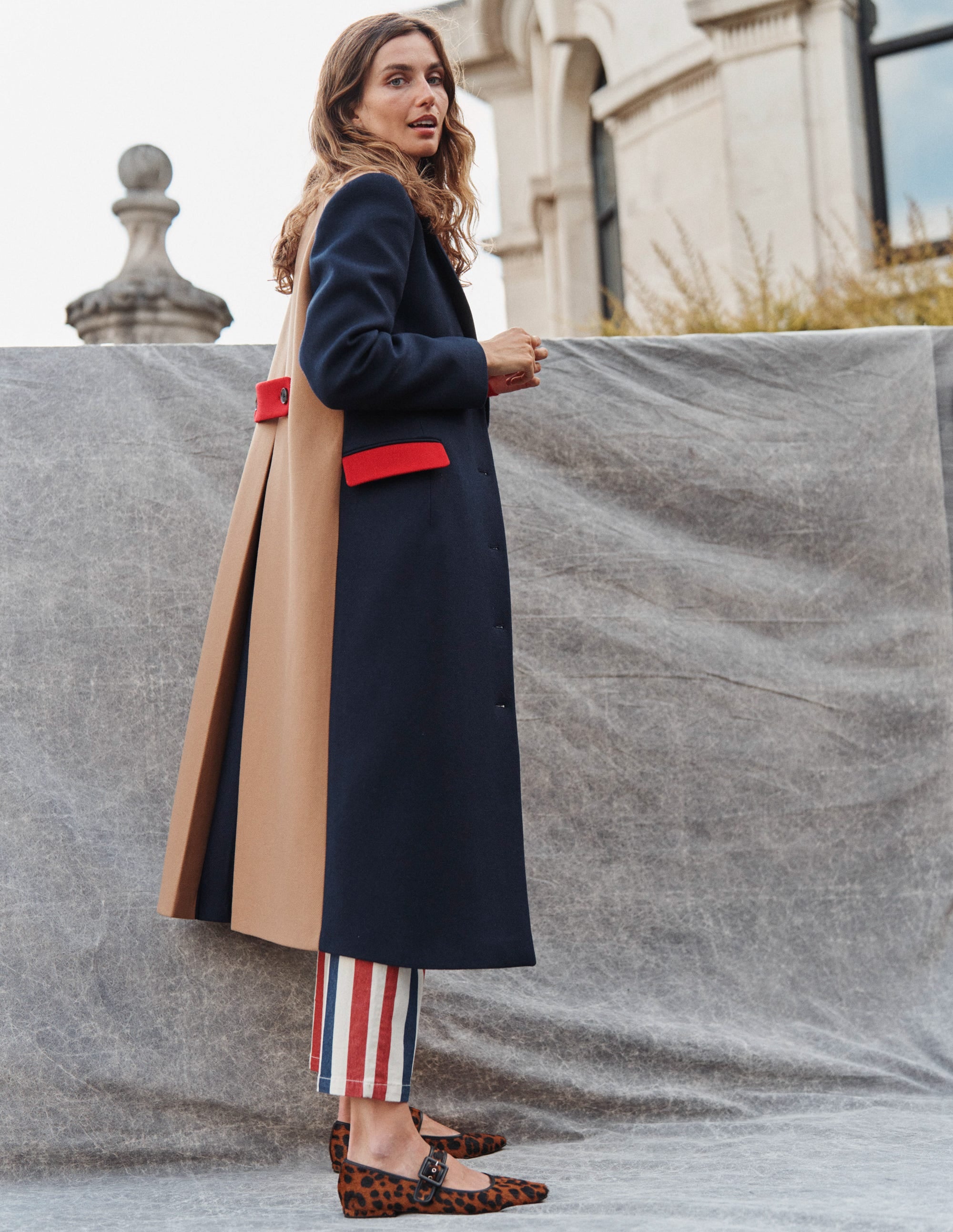 Colourblock Midi Coat-Navy, Multi - Image 5