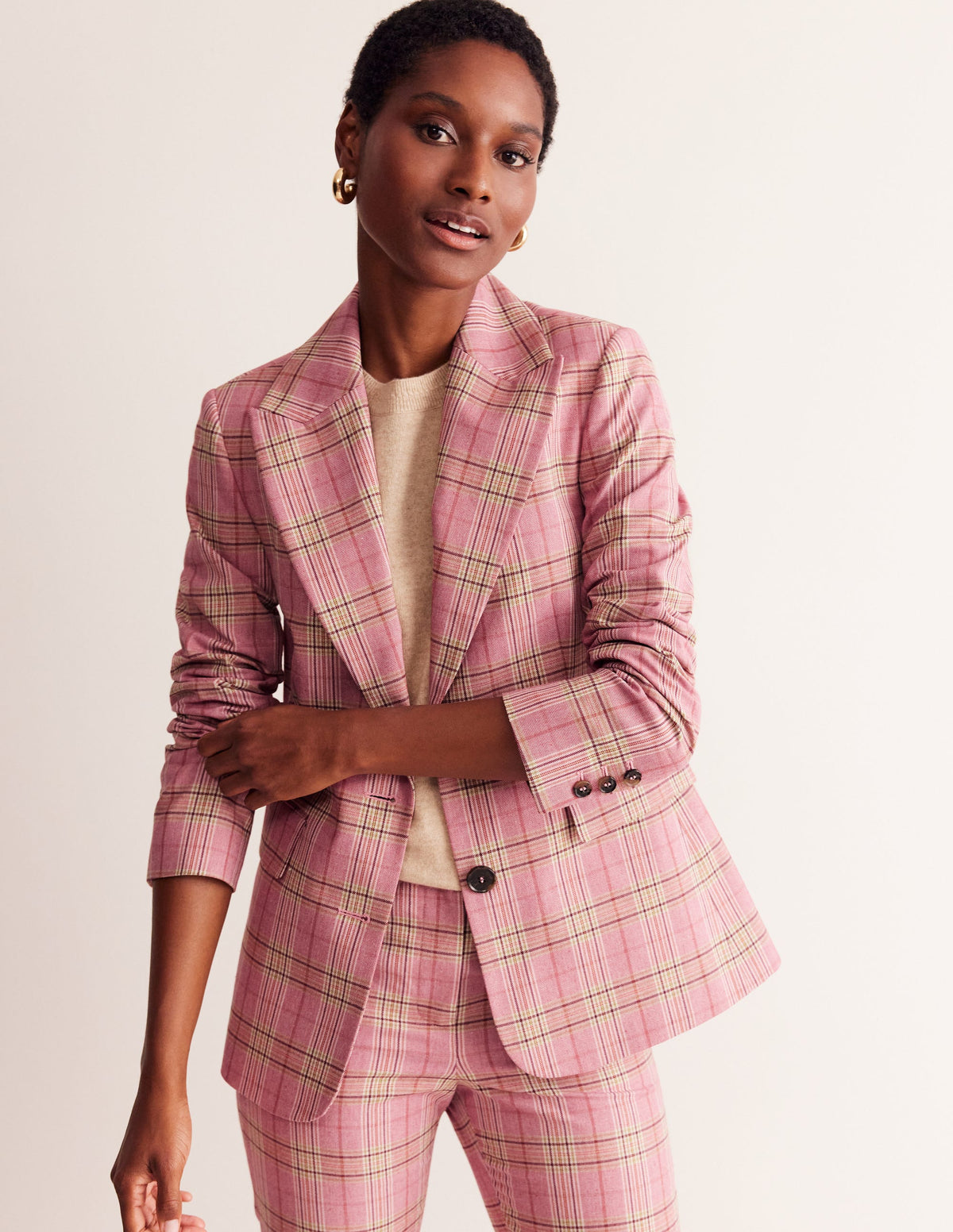 Marylebone Cotton Blazer-Pink Check-1