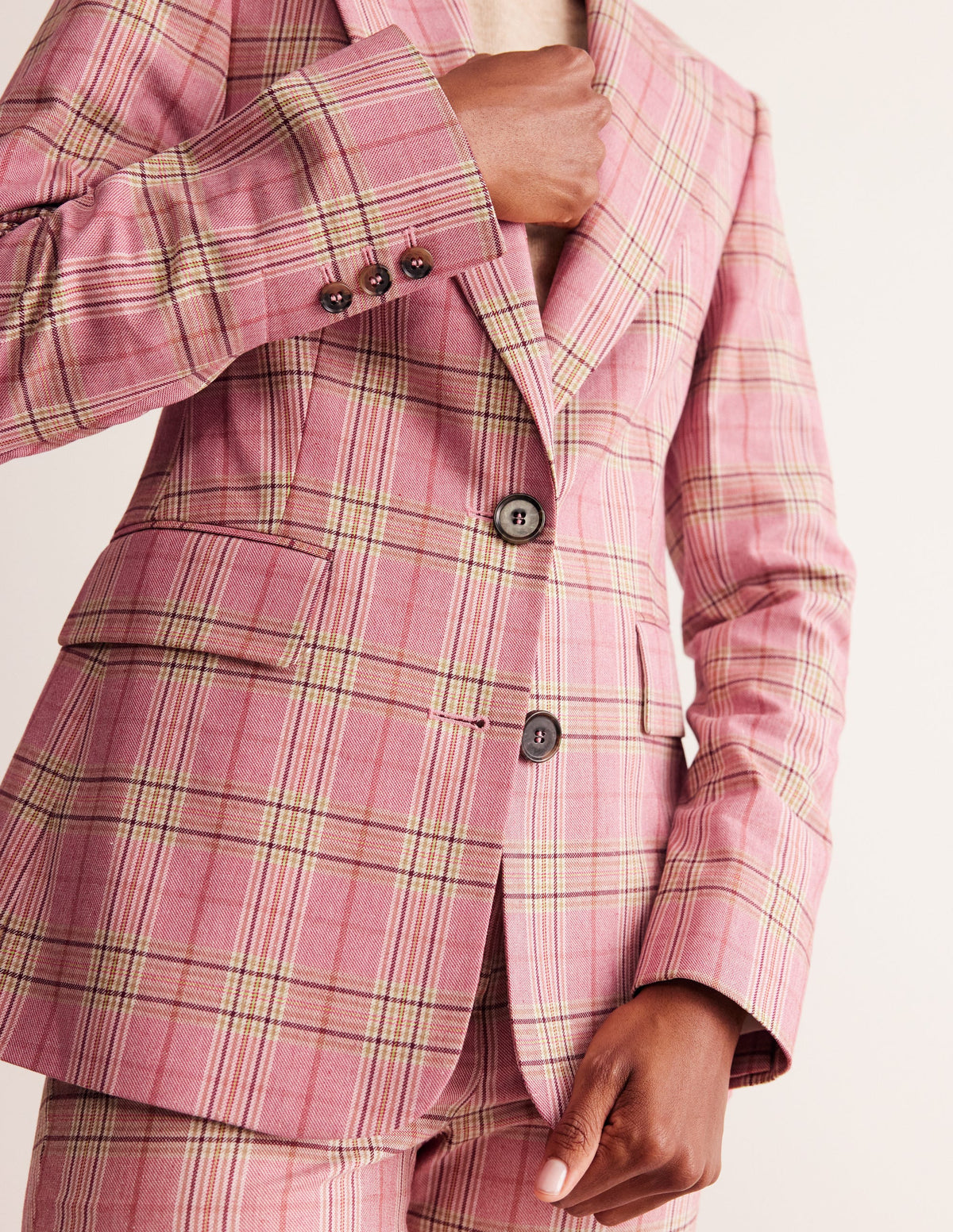 Marylebone Cotton Blazer-Pink Check - Image 2
