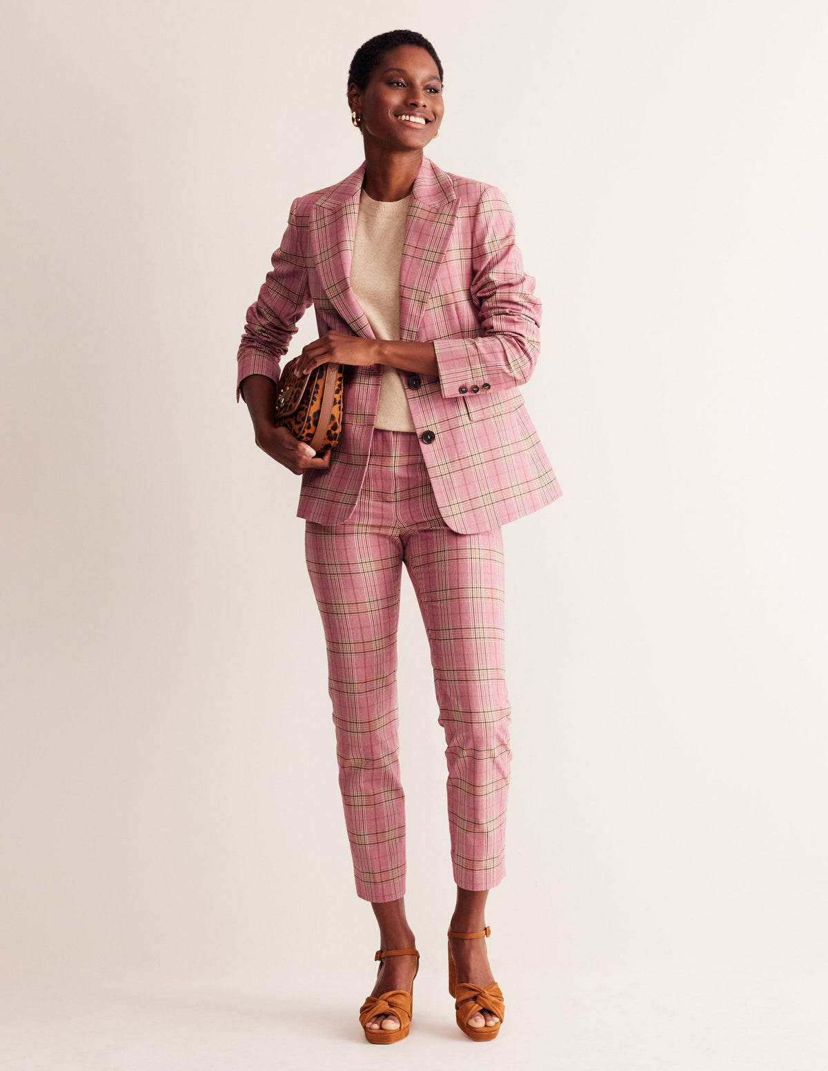 Marylebone Cotton Blazer-Pink Check - Image 4
