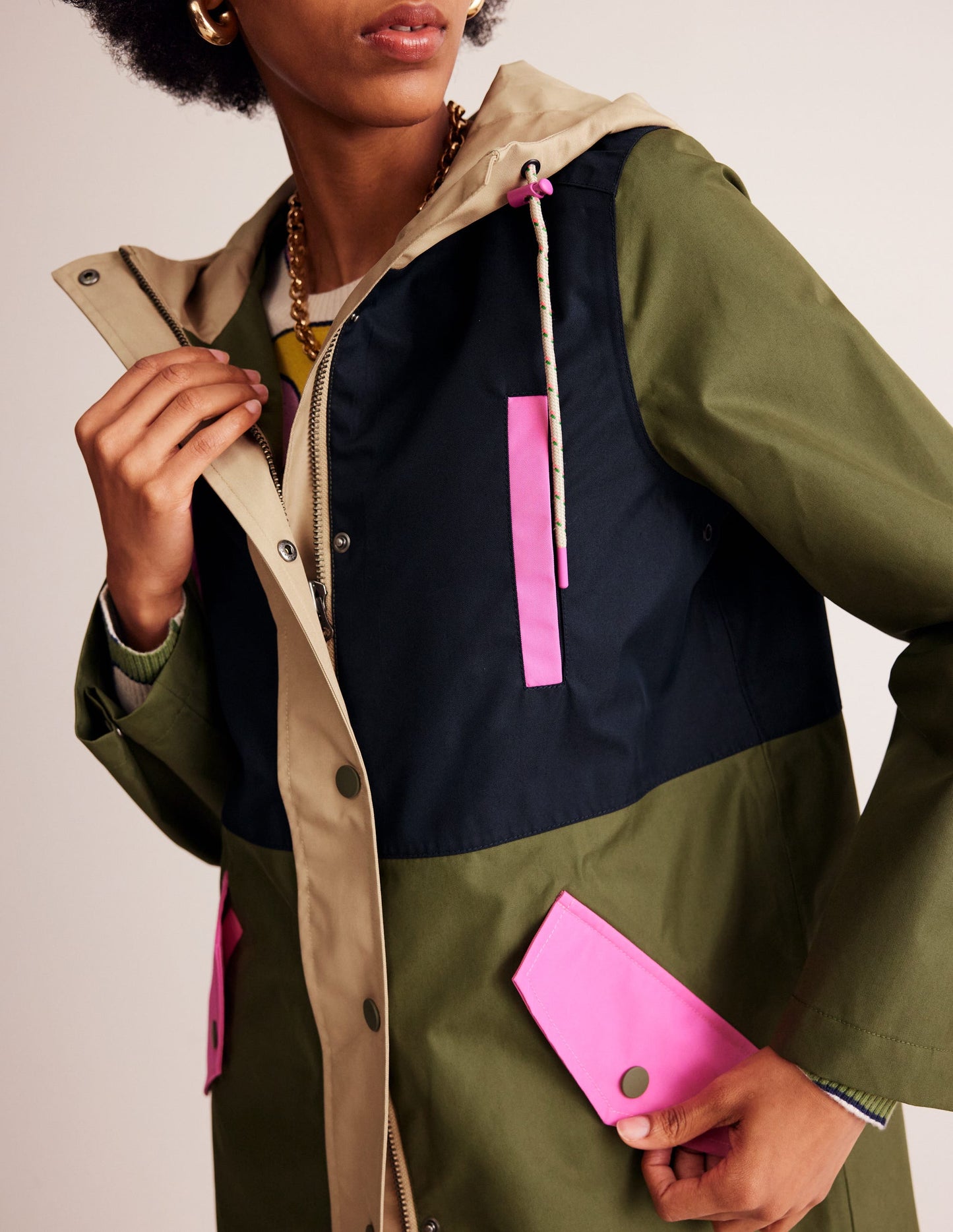 Wells Waterproof Hooded Coat-Multi Colourblock