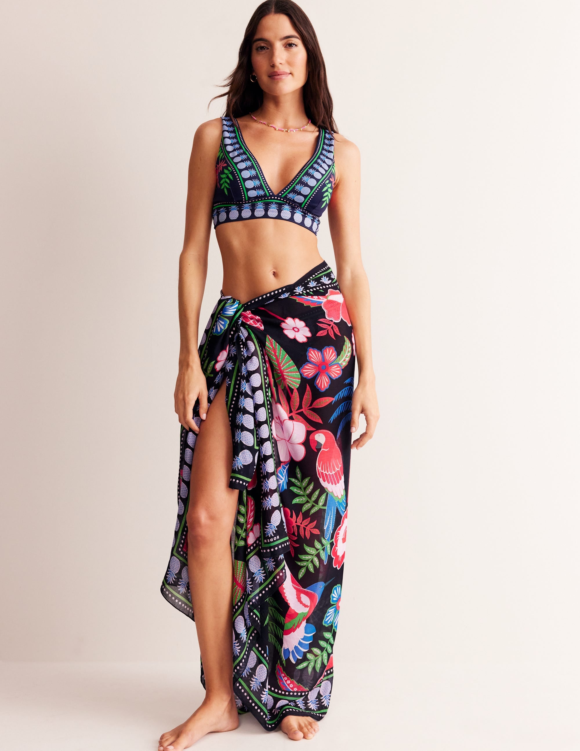 Printed Sarong Scarf-Multi, Tropic Parrot - Image 1