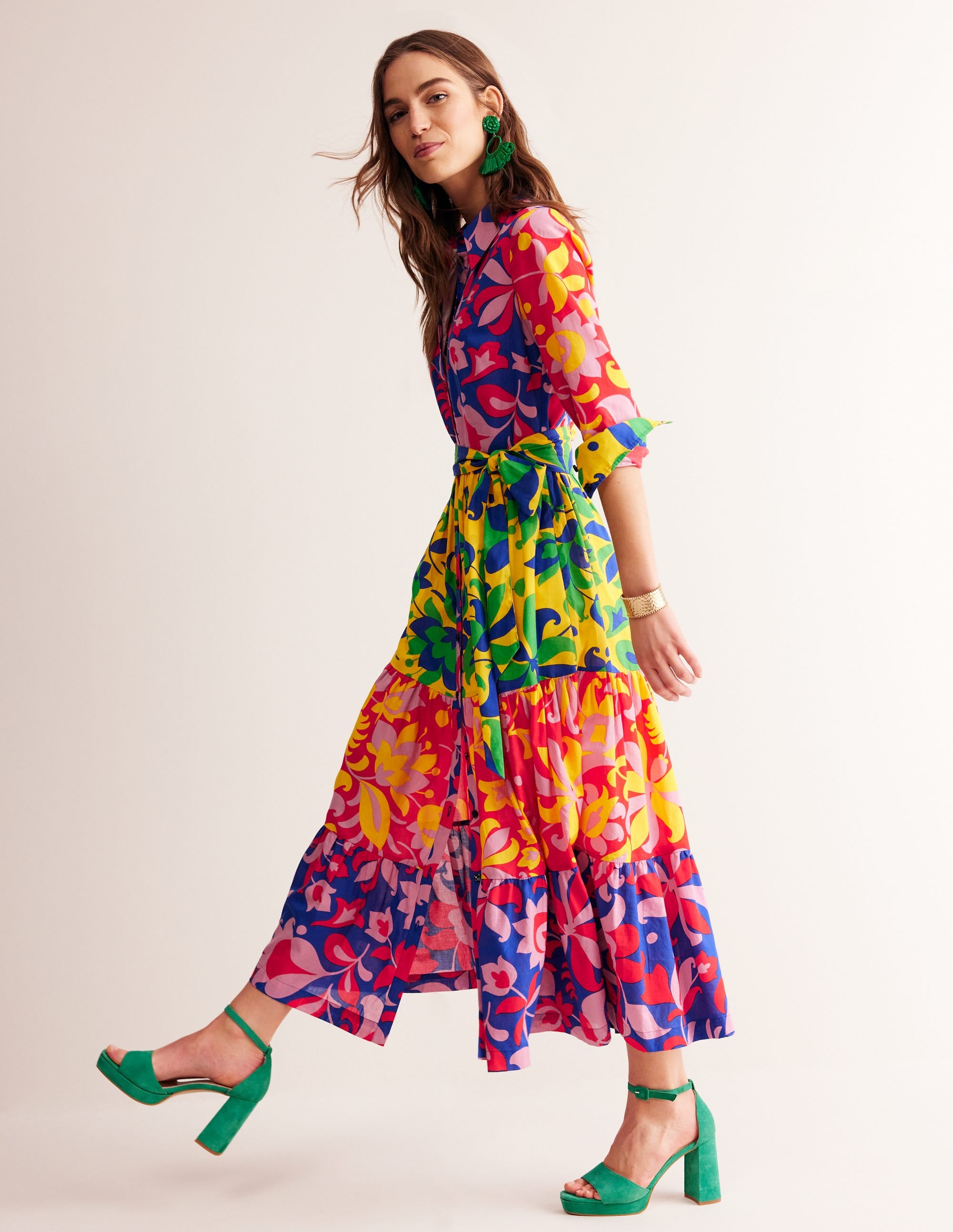 Flo Cotton Midi Shirt Dress-Abstract Tulip, Hotch - Image 1