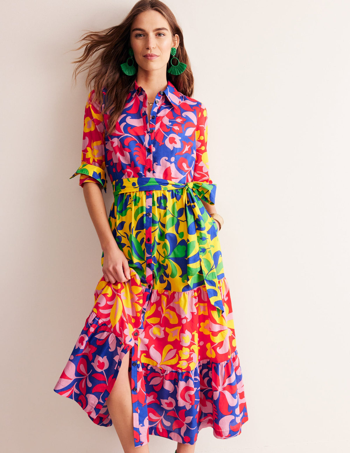 Flo Cotton Midi Shirt Dress-Abstract Tulip, Hotch - Image 2