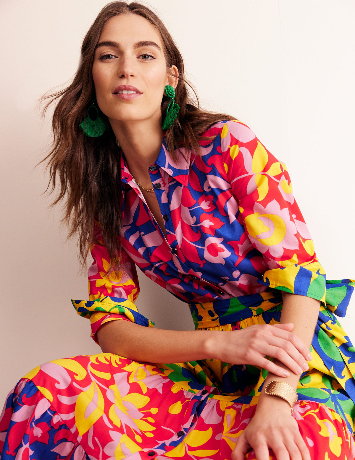 Flo Cotton Midi Shirt Dress-Abstract Tulip, Hotch - Image 3